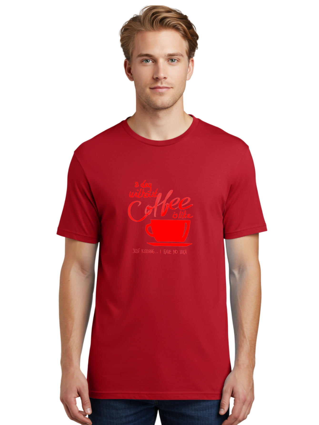 Day-Without-Coffee Men'S Graphic Tee, 100% Cotton, Comfortable Casual Summer Wear, Machine Washable, Coffee Lover, Caffeine Addiction, Morning Coffee, Coffee Quote, Coffee Humor, Coffee Joke, Red Coffee Cup -  Aaa023