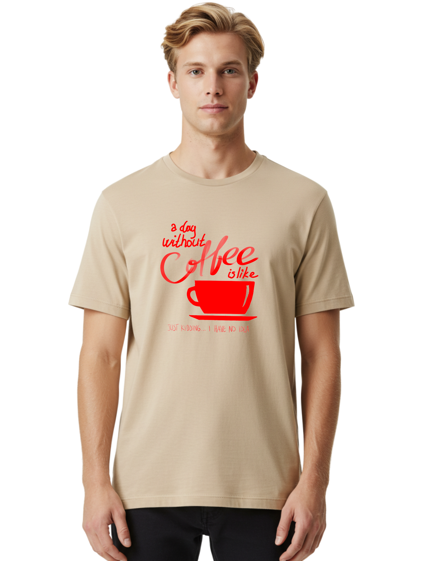 Day-Without-Coffee Men'S Graphic Tee, 100% Cotton, Comfortable Casual Summer Wear, Machine Washable, Coffee Lover, Caffeine Addiction, Morning Coffee, Coffee Quote, Coffee Humor, Coffee Joke, Red Coffee Cup -  Aaa023