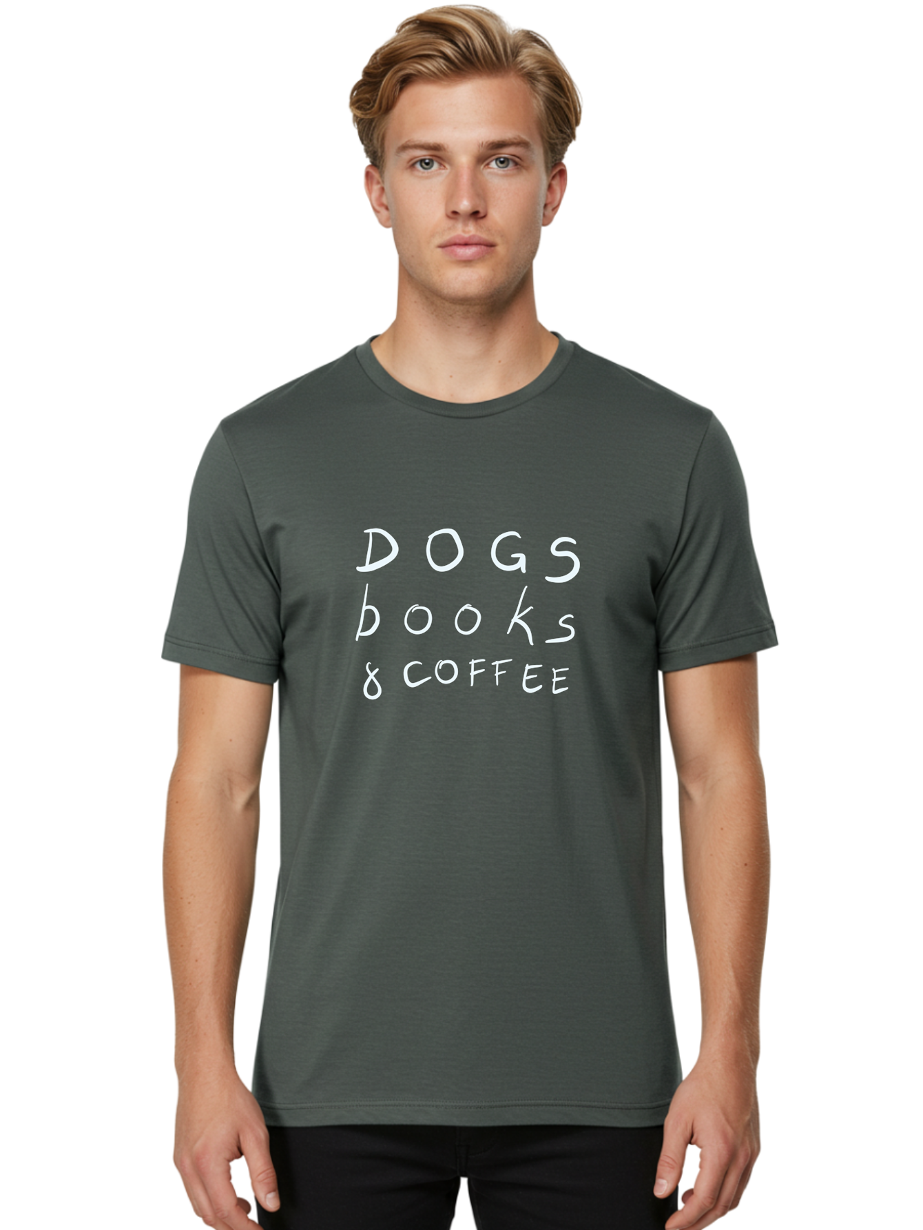 Dogs-Books-Coffee Men'S Graphic Tee, 100% Cotton, Comfortable Casual Summer Wear, Machine Washable, Dog Friendly Cafe, Coffee Shop, Bookstore, Dogs And Coffee, Pet Friendly, Relaxed Atmosphere, Casual Vibe, Coffee Culture -  Aaa025