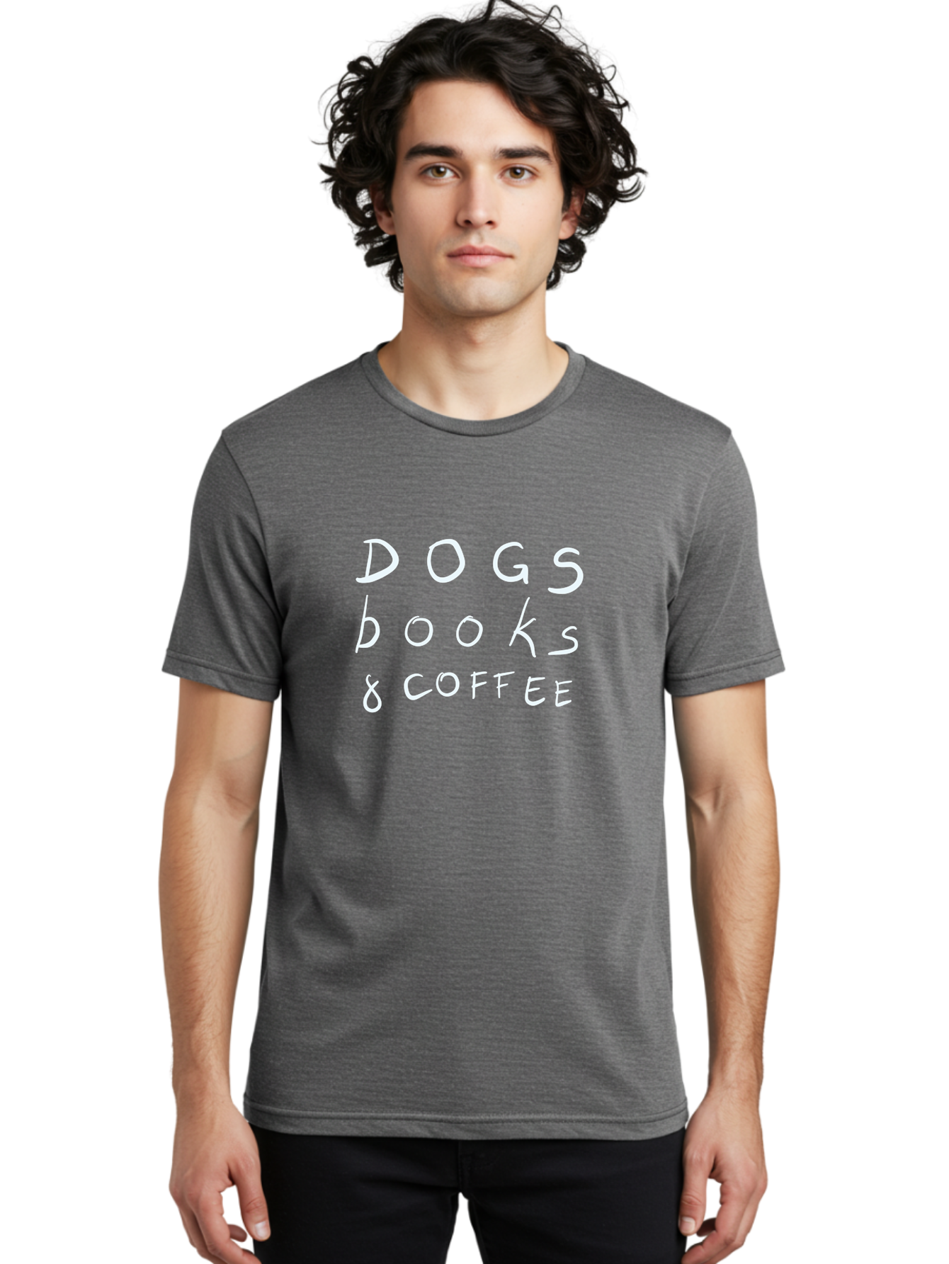 Dogs-Books-Coffee Men'S Graphic Tee, 100% Cotton, Comfortable Casual Summer Wear, Machine Washable, Dog Friendly Cafe, Coffee Shop, Bookstore, Dogs And Coffee, Pet Friendly, Relaxed Atmosphere, Casual Vibe, Coffee Culture -  Aaa025