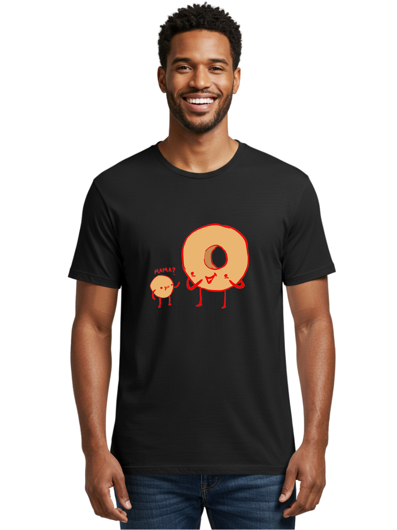 Donut-And-Ball Men'S Graphic Tee, 100% Cotton, Comfortable Casual Summer Wear, Machine Washable, Cartoon Donut, Donut Character, Cute Donut, Child Donut, Mama Donut, Sweet Treat, Funny Illustration, Donut Love, Animated Donut -  Aaa026