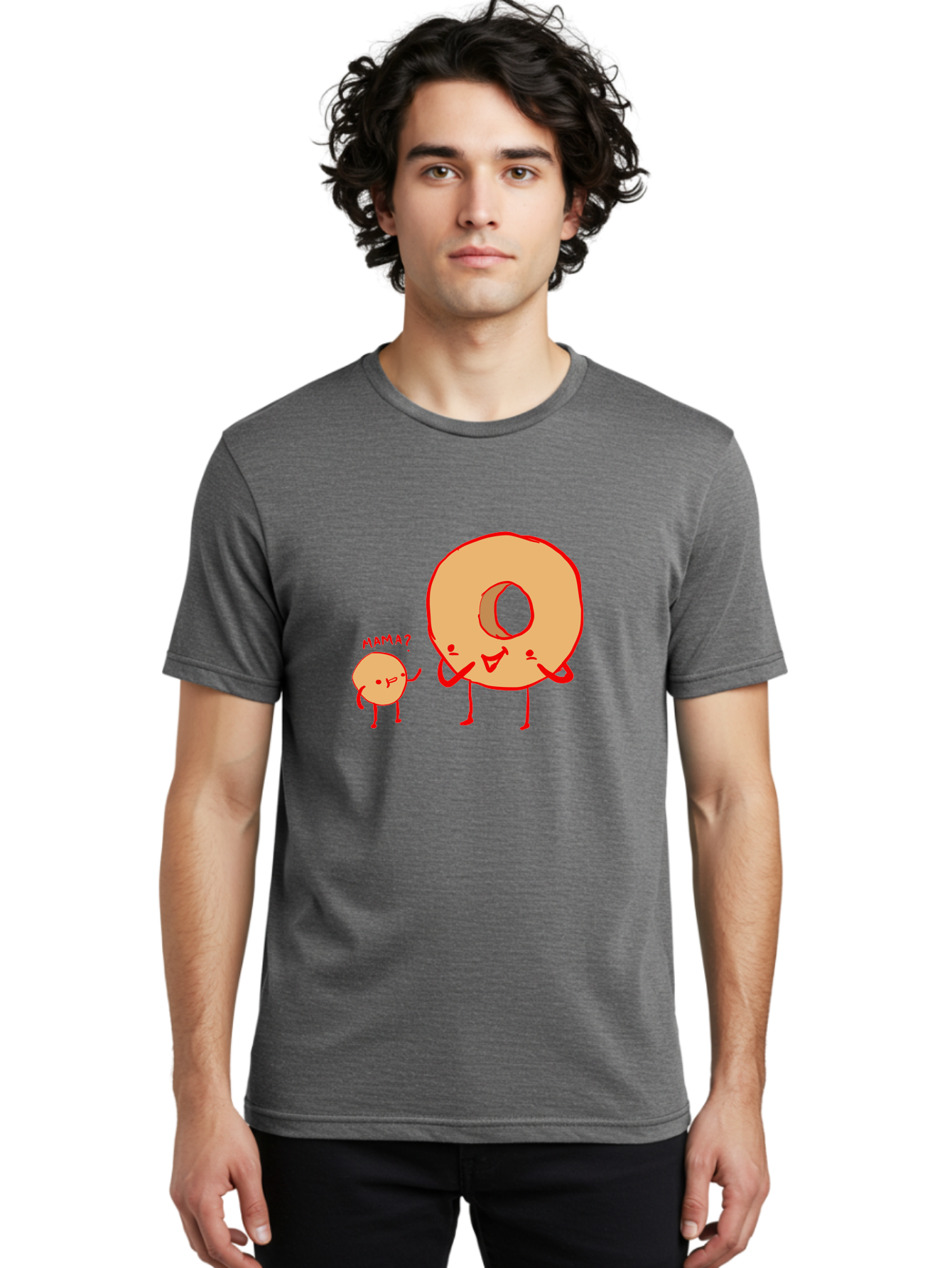 Donut-And-Ball Men'S Graphic Tee, 100% Cotton, Comfortable Casual Summer Wear, Machine Washable, Cartoon Donut, Donut Character, Cute Donut, Child Donut, Mama Donut, Sweet Treat, Funny Illustration, Donut Love, Animated Donut -  Aaa026
