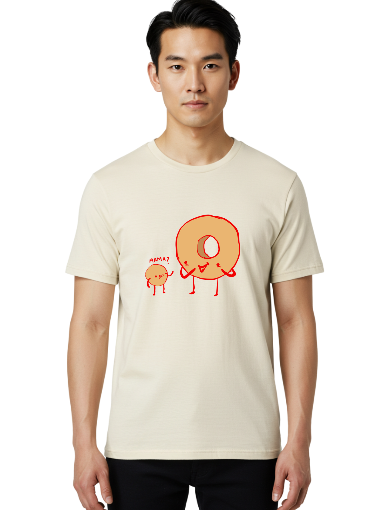 Donut-And-Ball Men'S Graphic Tee, 100% Cotton, Comfortable Casual Summer Wear, Machine Washable, Cartoon Donut, Donut Character, Cute Donut, Child Donut, Mama Donut, Sweet Treat, Funny Illustration, Donut Love, Animated Donut -  Aaa026
