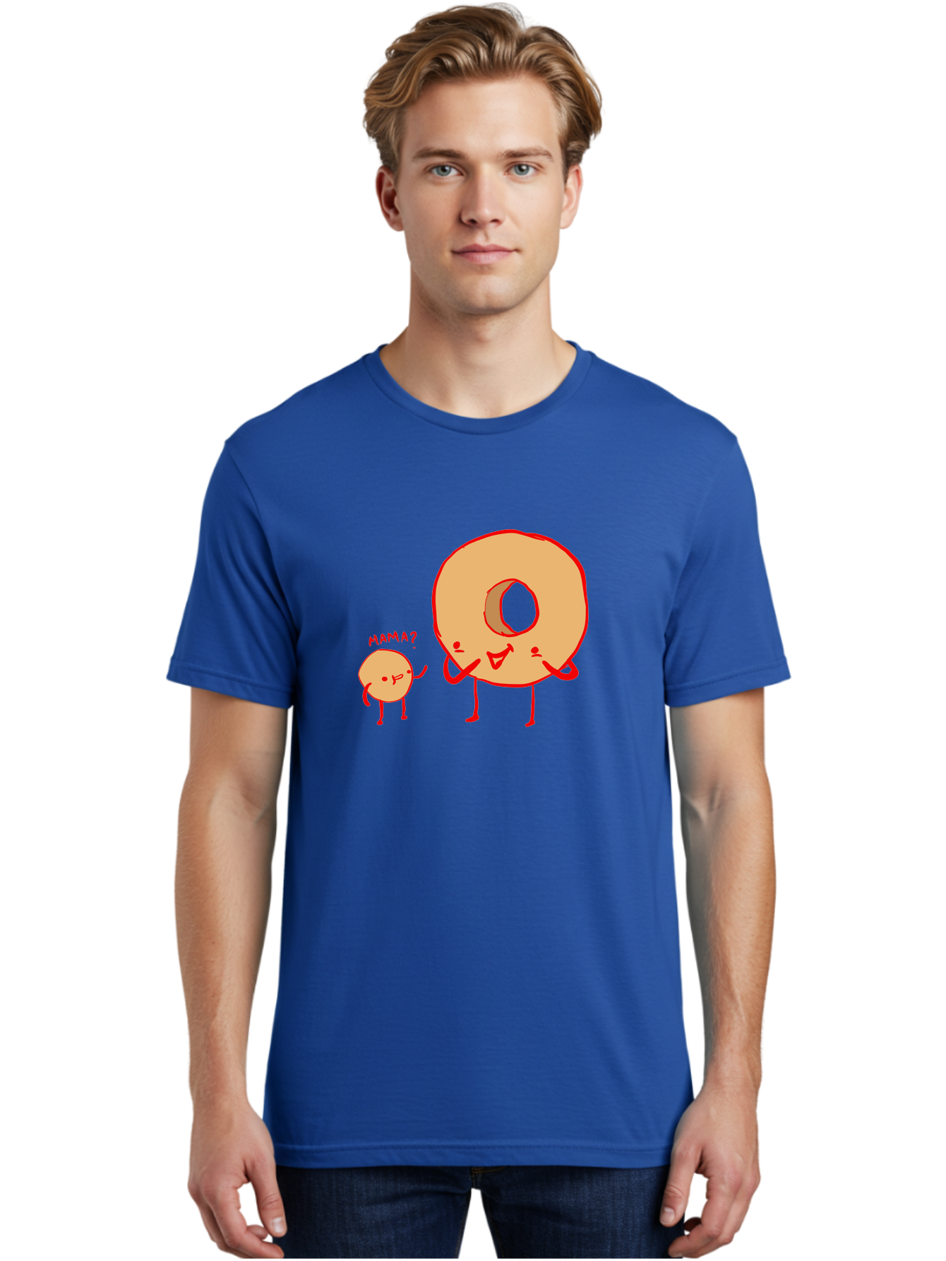 Donut-And-Ball Men'S Graphic Tee, 100% Cotton, Comfortable Casual Summer Wear, Machine Washable, Cartoon Donut, Donut Character, Cute Donut, Child Donut, Mama Donut, Sweet Treat, Funny Illustration, Donut Love, Animated Donut -  Aaa026