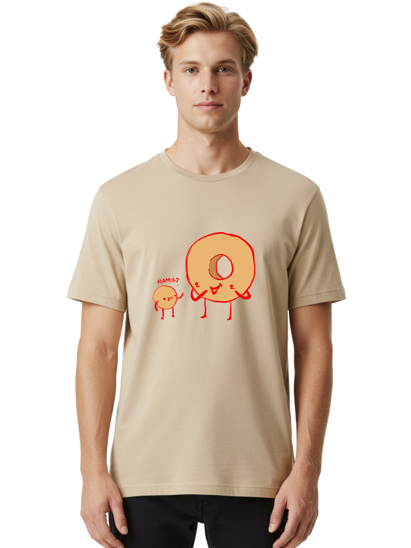 Donut-And-Ball Men'S Graphic Tee, 100% Cotton, Comfortable Casual Summer Wear, Machine Washable, Cartoon Donut, Donut Character, Cute Donut, Child Donut, Mama Donut, Sweet Treat, Funny Illustration, Donut Love, Animated Donut -  Aaa026