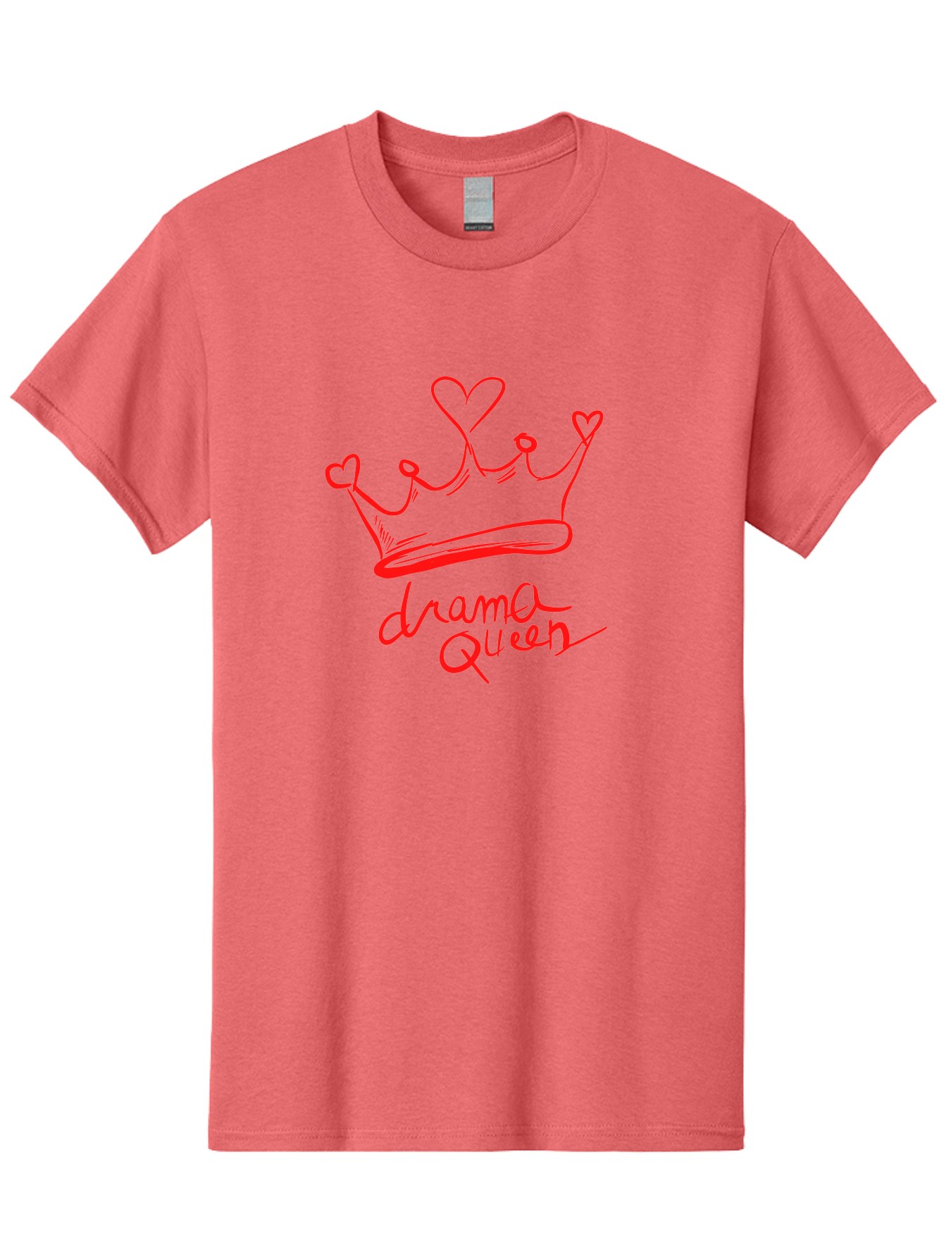 Drama-Queen Men'S Graphic Tee, 100% Cotton, Comfortable Casual Summer Wear, Machine Washable, Hand-Drawn Crown With Hearts, Red Ink Illustration, Drama Queen Phrase, Royal Symbolism, Quirky Design, Heart-Shaped Decorations -  Aaa027