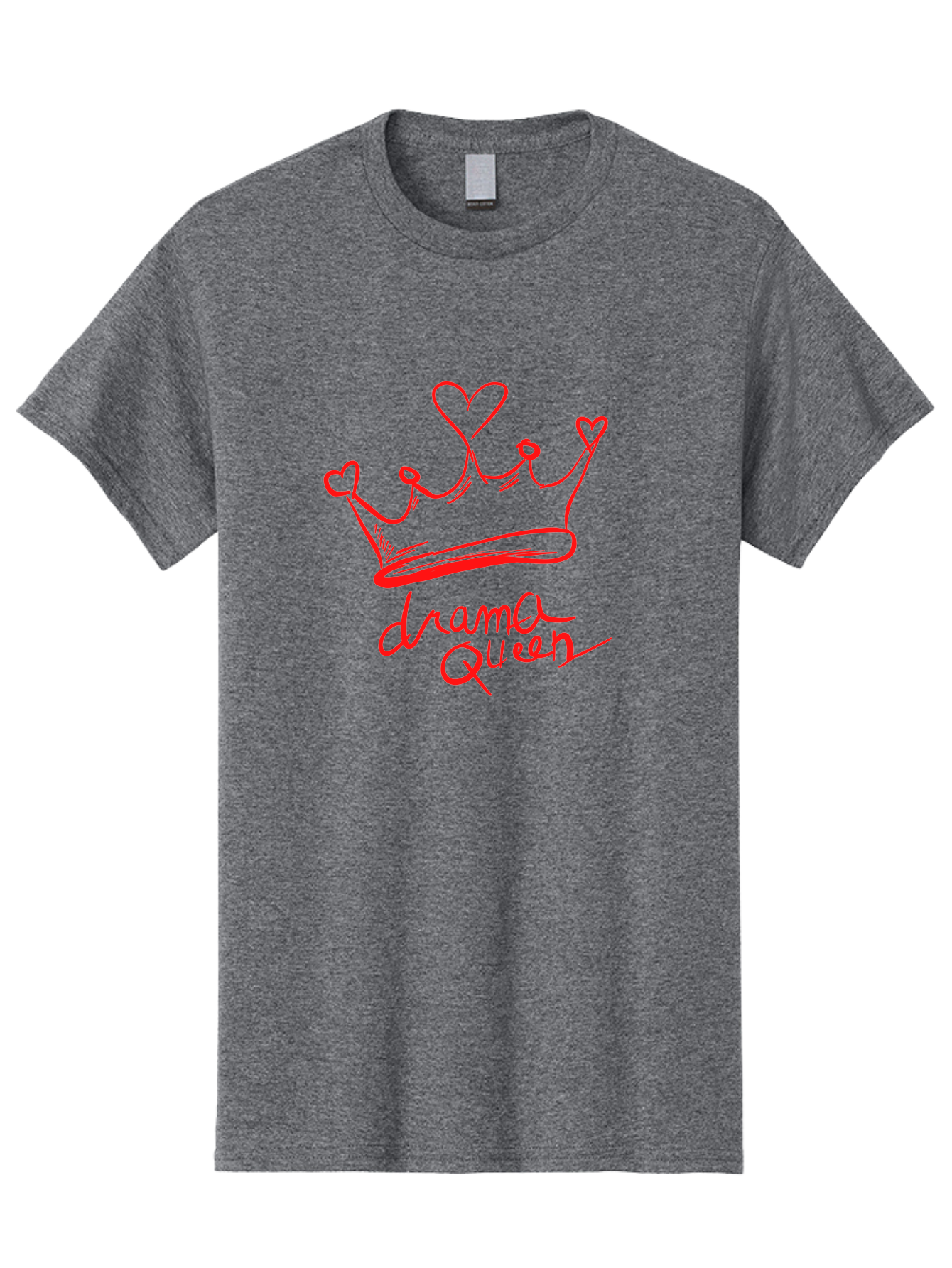 Drama-Queen Men'S Graphic Tee, 100% Cotton, Comfortable Casual Summer Wear, Machine Washable, Hand-Drawn Crown With Hearts, Red Ink Illustration, Drama Queen Phrase, Royal Symbolism, Quirky Design, Heart-Shaped Decorations -  Aaa027