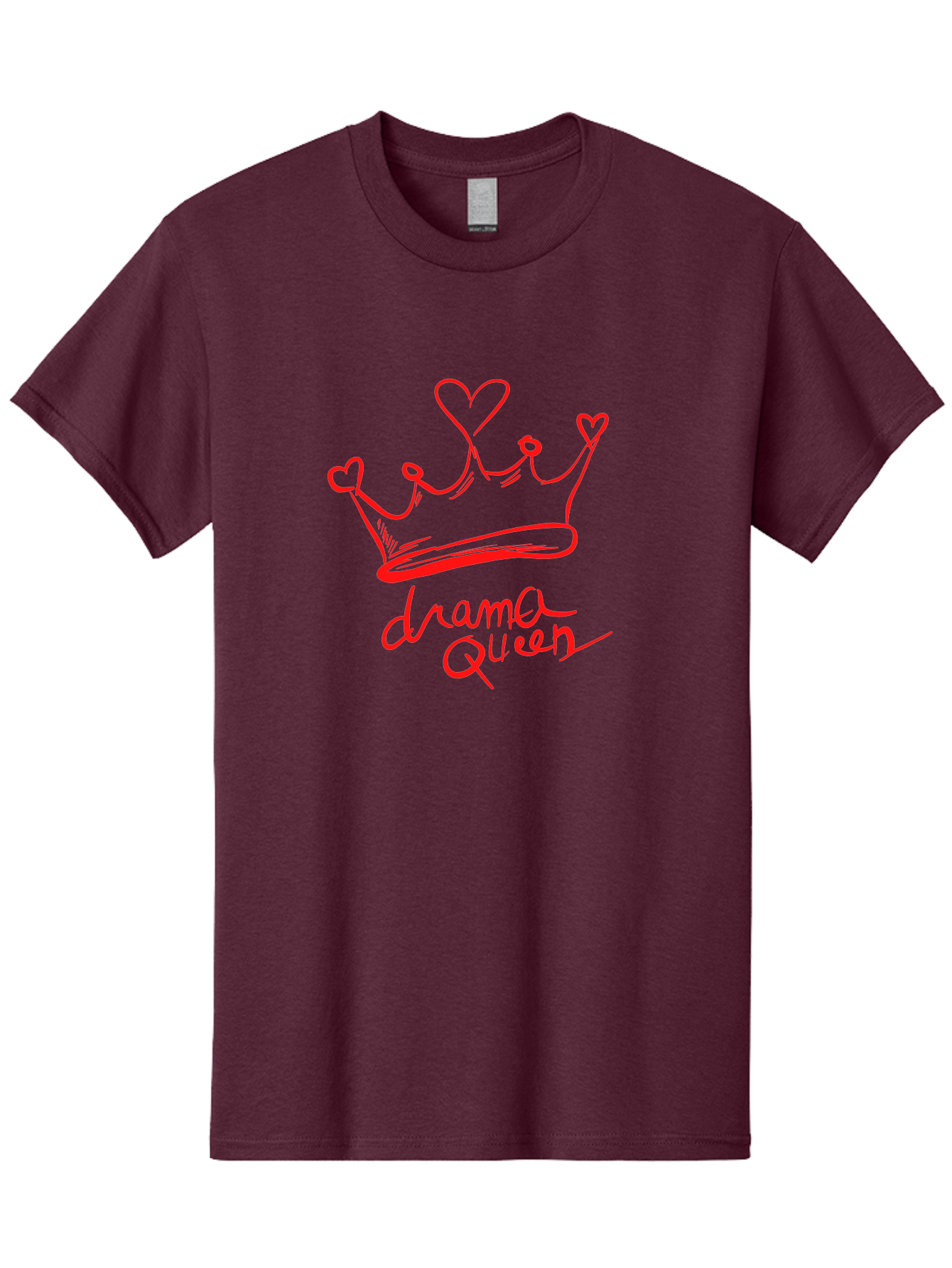 Drama-Queen Men'S Graphic Tee, 100% Cotton, Comfortable Casual Summer Wear, Machine Washable, Hand-Drawn Crown With Hearts, Red Ink Illustration, Drama Queen Phrase, Royal Symbolism, Quirky Design, Heart-Shaped Decorations -  Aaa027
