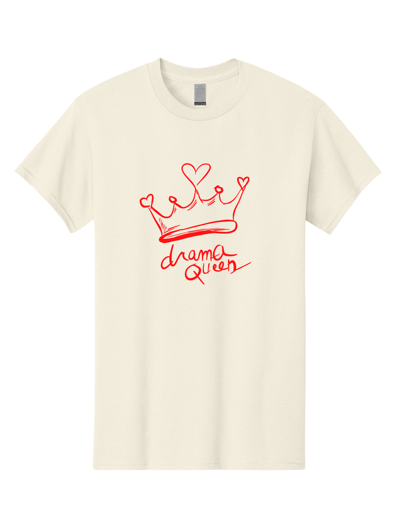 Drama-Queen Men'S Graphic Tee, 100% Cotton, Comfortable Casual Summer Wear, Machine Washable, Hand-Drawn Crown With Hearts, Red Ink Illustration, Drama Queen Phrase, Royal Symbolism, Quirky Design, Heart-Shaped Decorations -  Aaa027
