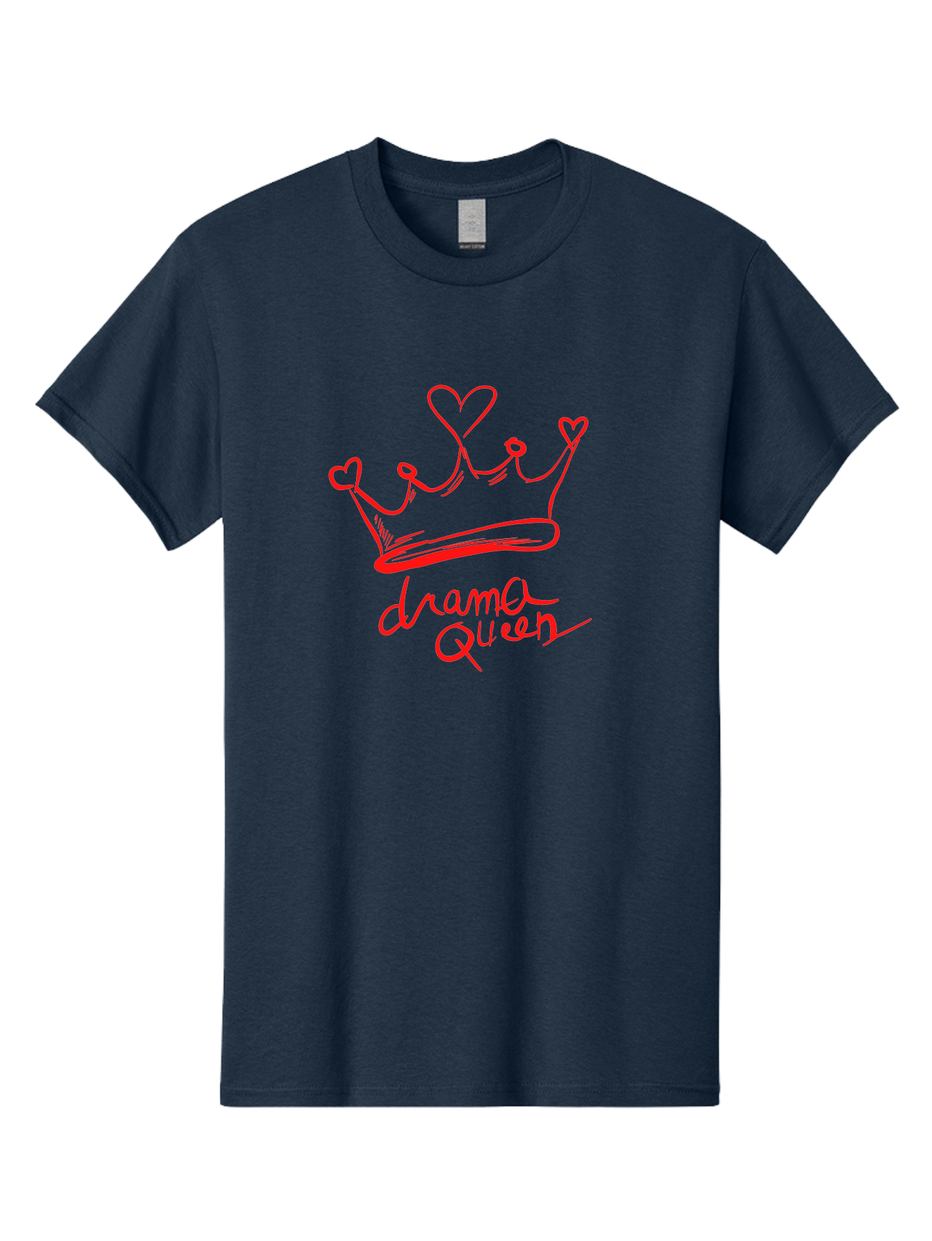 Drama-Queen Men'S Graphic Tee, 100% Cotton, Comfortable Casual Summer Wear, Machine Washable, Hand-Drawn Crown With Hearts, Red Ink Illustration, Drama Queen Phrase, Royal Symbolism, Quirky Design, Heart-Shaped Decorations -  Aaa027