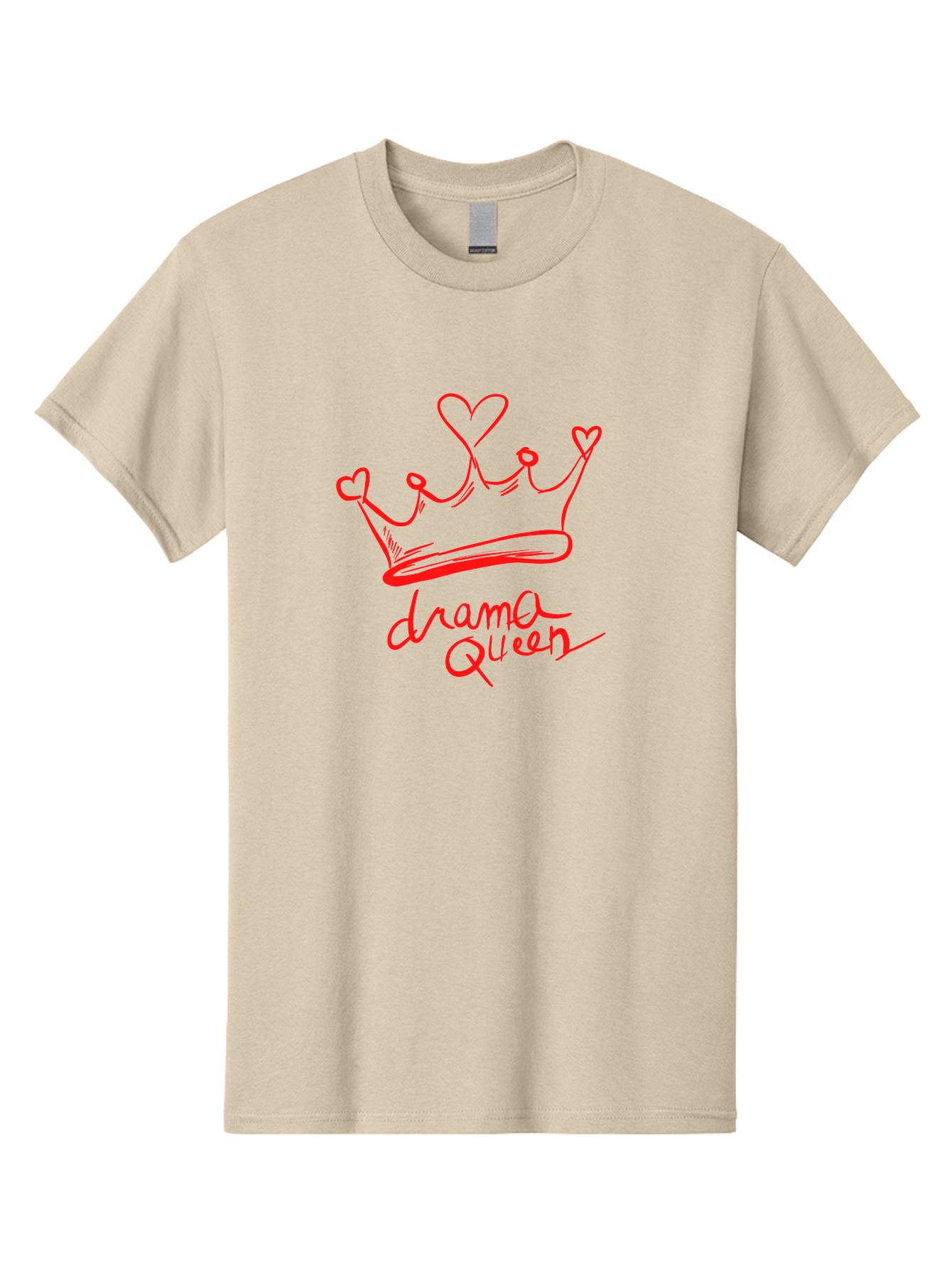 Drama-Queen Men'S Graphic Tee, 100% Cotton, Comfortable Casual Summer Wear, Machine Washable, Hand-Drawn Crown With Hearts, Red Ink Illustration, Drama Queen Phrase, Royal Symbolism, Quirky Design, Heart-Shaped Decorations -  Aaa027
