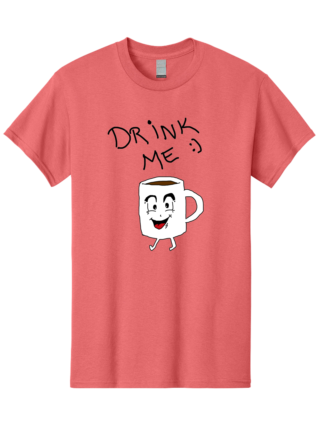 Drink-Me Men'S Graphic Tee, 100% Cotton, Comfortable Casual Summer Wear, Machine Washable, Cartoon Coffee Mug, Anthropomorphic Character, Smiling Face, Happy Expression, Coffee Drink, Beverage Illustration, Funny Character Design, -  Aaa029