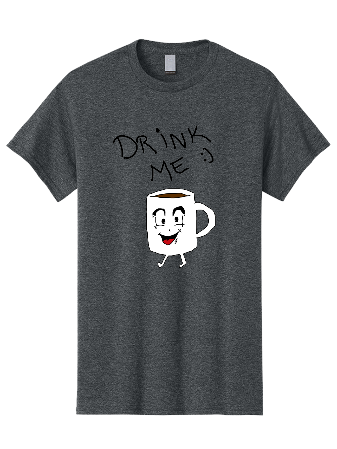 Drink-Me Men'S Graphic Tee, 100% Cotton, Comfortable Casual Summer Wear, Machine Washable, Cartoon Coffee Mug, Anthropomorphic Character, Smiling Face, Happy Expression, Coffee Drink, Beverage Illustration, Funny Character Design, -  Aaa029
