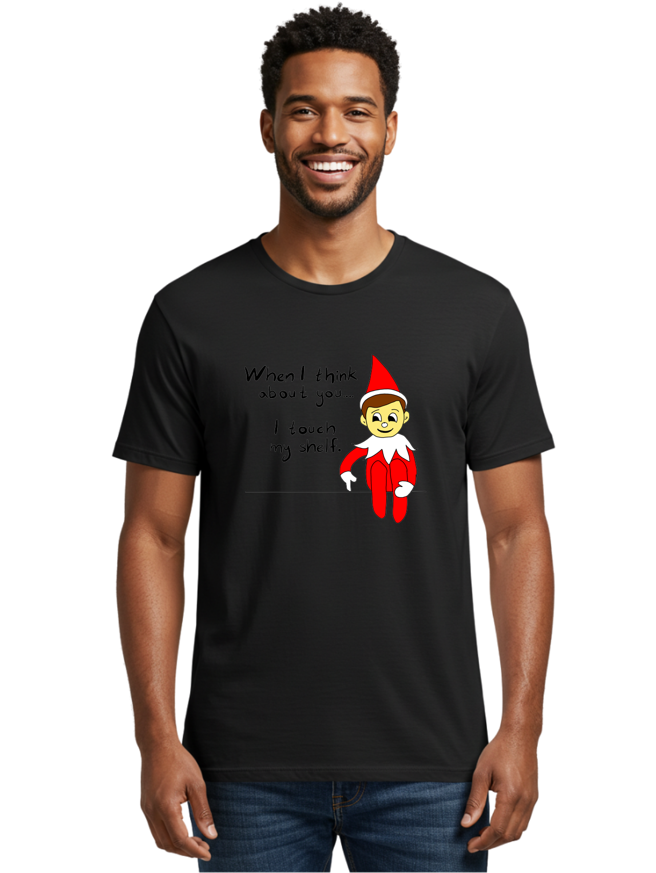 Elf-On-The-Shelf-Meme Men'S Graphic Tee, 100% Cotton, Comfortable Casual Summer Wear, Machine Washable, Elf On The Shelf, Christmas Humor, Funny Elf, Holiday Jokes, Christmas Fun, Elf Antics, Festive Humor -  Aaa031