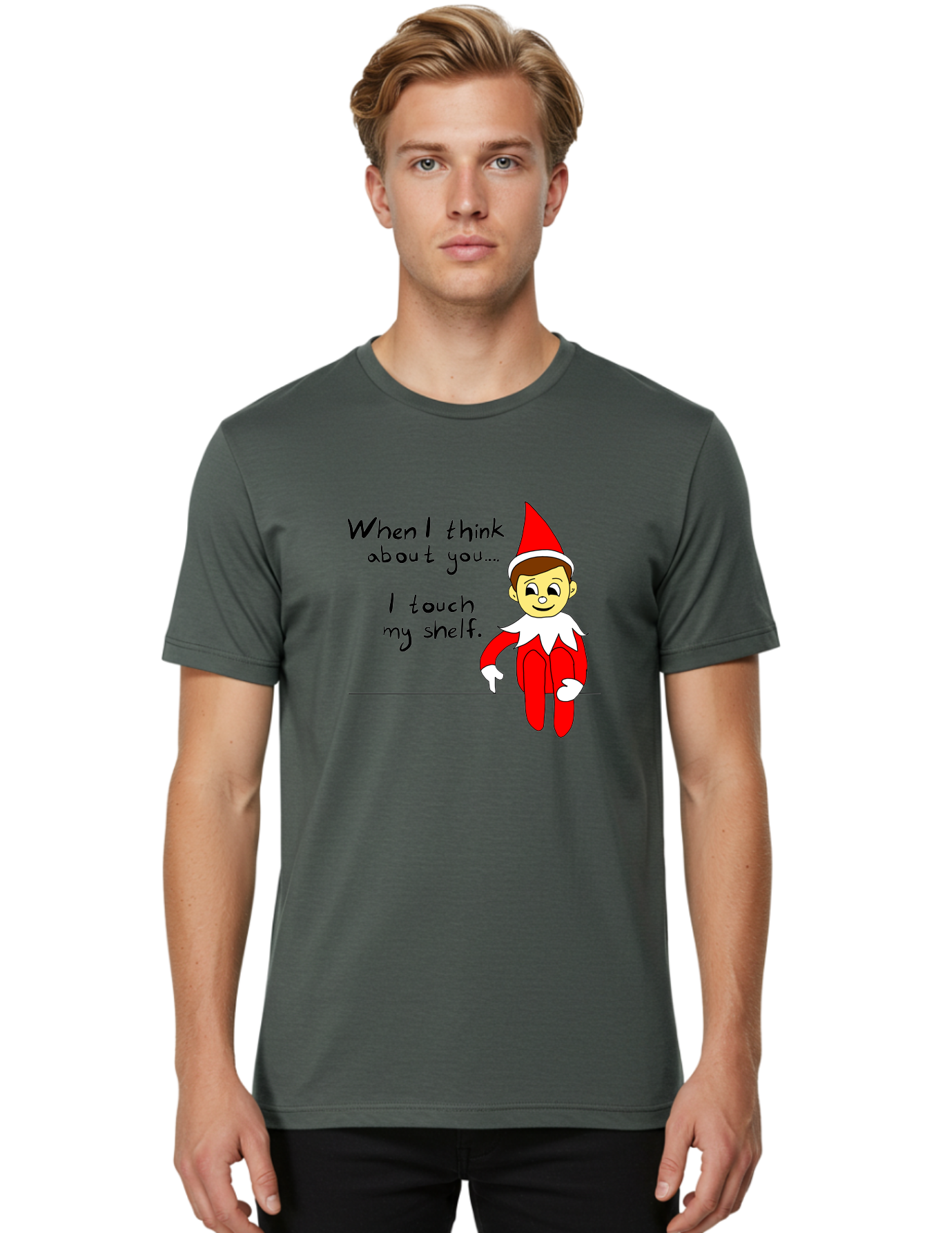 Elf-On-The-Shelf-Meme Men'S Graphic Tee, 100% Cotton, Comfortable Casual Summer Wear, Machine Washable, Elf On The Shelf, Christmas Humor, Funny Elf, Holiday Jokes, Christmas Fun, Elf Antics, Festive Humor -  Aaa031