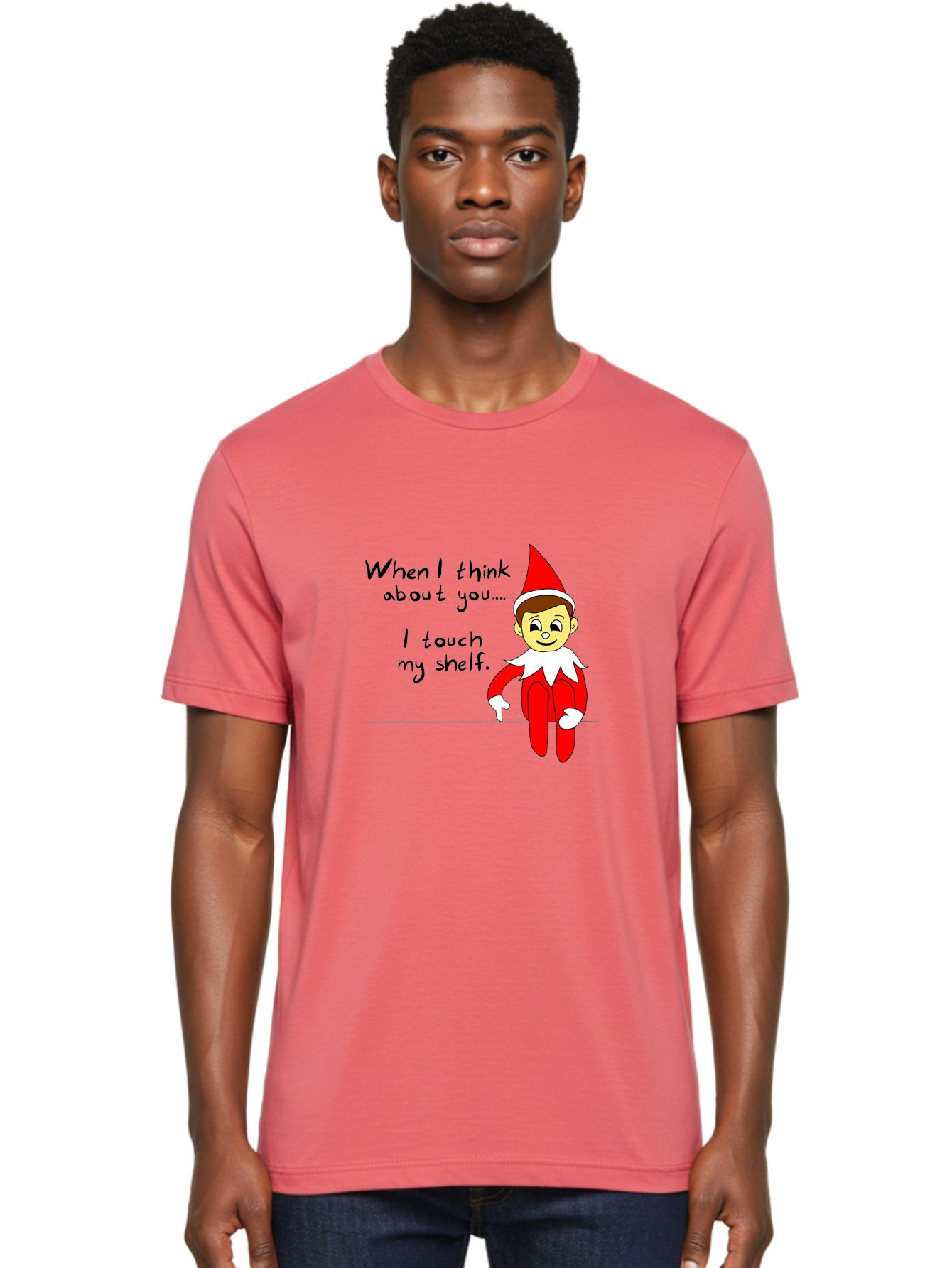 Elf-On-The-Shelf-Meme Men'S Graphic Tee, 100% Cotton, Comfortable Casual Summer Wear, Machine Washable, Elf On The Shelf, Christmas Humor, Funny Elf, Holiday Jokes, Christmas Fun, Elf Antics, Festive Humor -  Aaa031