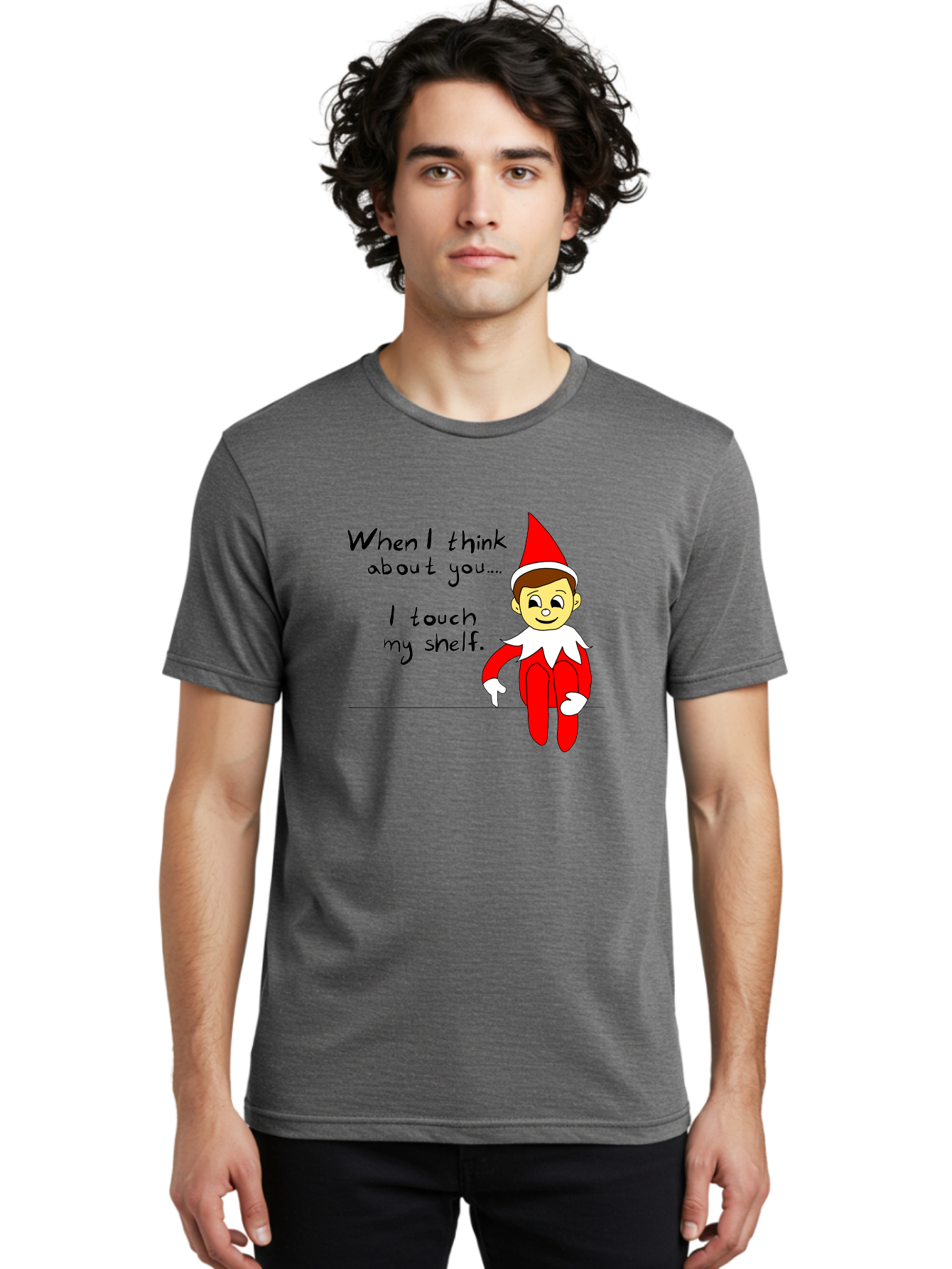 Elf-On-The-Shelf-Meme Men'S Graphic Tee, 100% Cotton, Comfortable Casual Summer Wear, Machine Washable, Elf On The Shelf, Christmas Humor, Funny Elf, Holiday Jokes, Christmas Fun, Elf Antics, Festive Humor -  Aaa031
