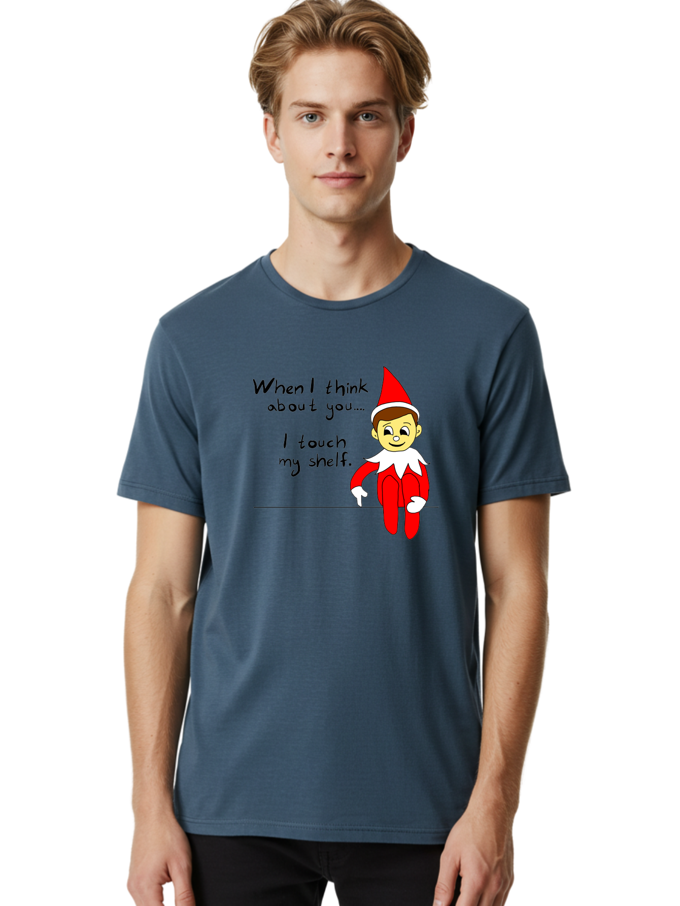 Elf-On-The-Shelf-Meme Men'S Graphic Tee, 100% Cotton, Comfortable Casual Summer Wear, Machine Washable, Elf On The Shelf, Christmas Humor, Funny Elf, Holiday Jokes, Christmas Fun, Elf Antics, Festive Humor -  Aaa031