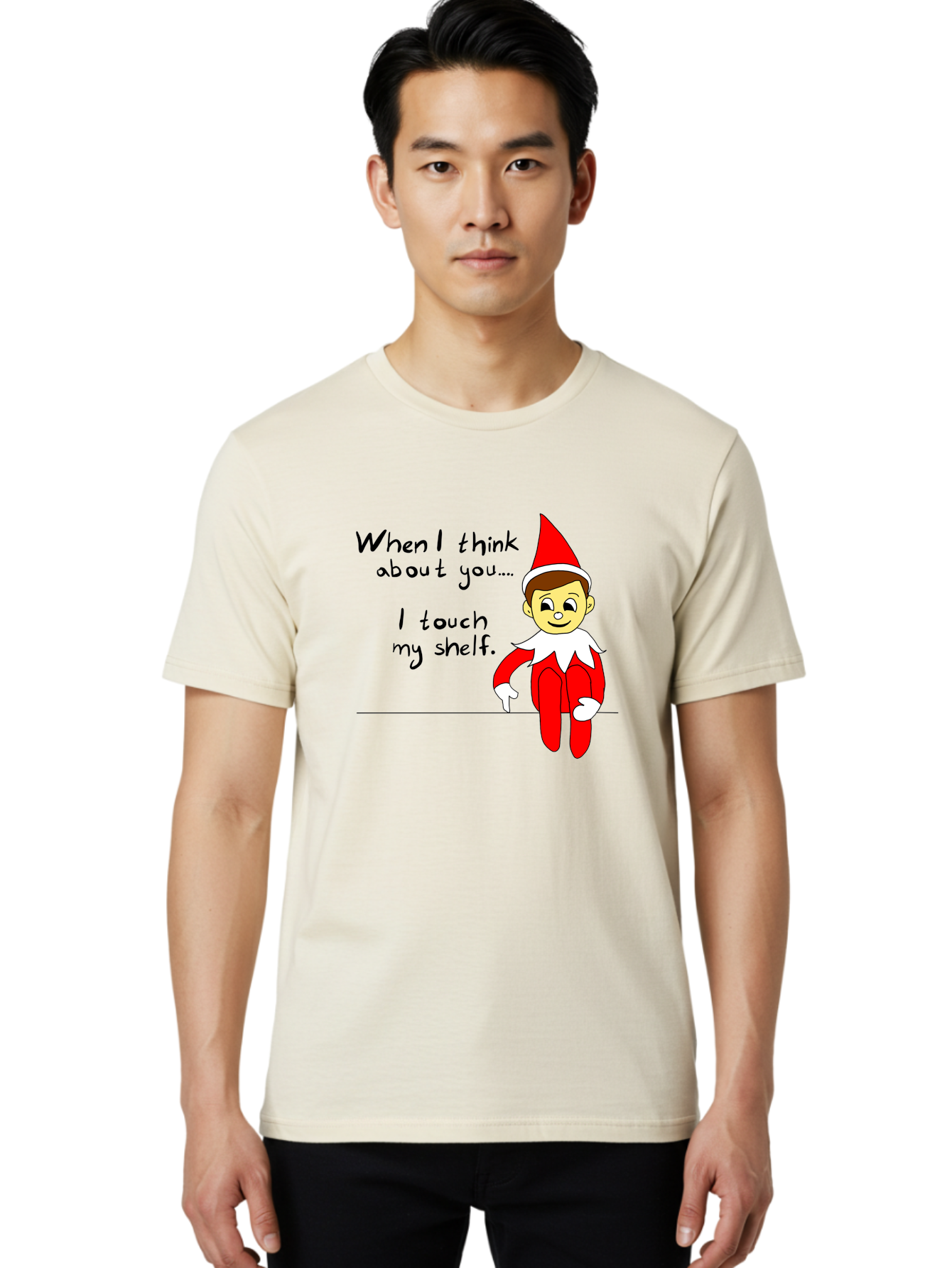 Elf-On-The-Shelf-Meme Men'S Graphic Tee, 100% Cotton, Comfortable Casual Summer Wear, Machine Washable, Elf On The Shelf, Christmas Humor, Funny Elf, Holiday Jokes, Christmas Fun, Elf Antics, Festive Humor -  Aaa031