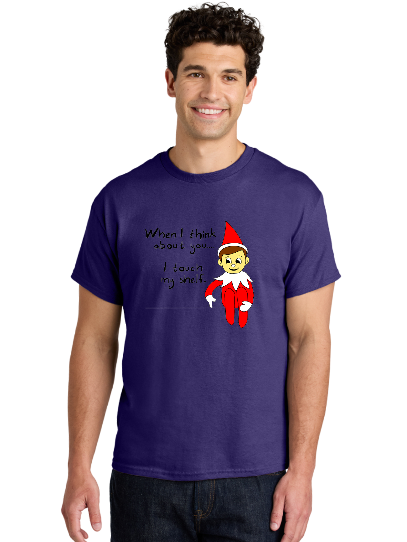 Elf-On-The-Shelf-Meme Men'S Graphic Tee, 100% Cotton, Comfortable Casual Summer Wear, Machine Washable, Elf On The Shelf, Christmas Humor, Funny Elf, Holiday Jokes, Christmas Fun, Elf Antics, Festive Humor -  Aaa031