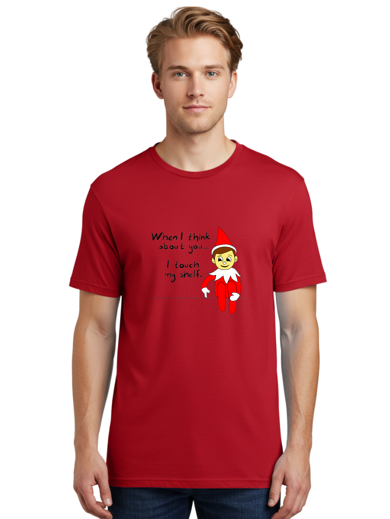 Elf-On-The-Shelf-Meme Men'S Graphic Tee, 100% Cotton, Comfortable Casual Summer Wear, Machine Washable, Elf On The Shelf, Christmas Humor, Funny Elf, Holiday Jokes, Christmas Fun, Elf Antics, Festive Humor -  Aaa031