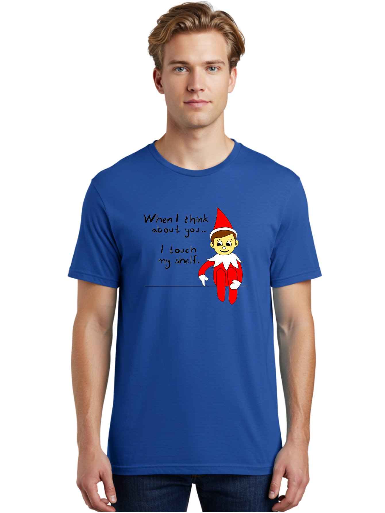 Elf-On-The-Shelf-Meme Men'S Graphic Tee, 100% Cotton, Comfortable Casual Summer Wear, Machine Washable, Elf On The Shelf, Christmas Humor, Funny Elf, Holiday Jokes, Christmas Fun, Elf Antics, Festive Humor -  Aaa031