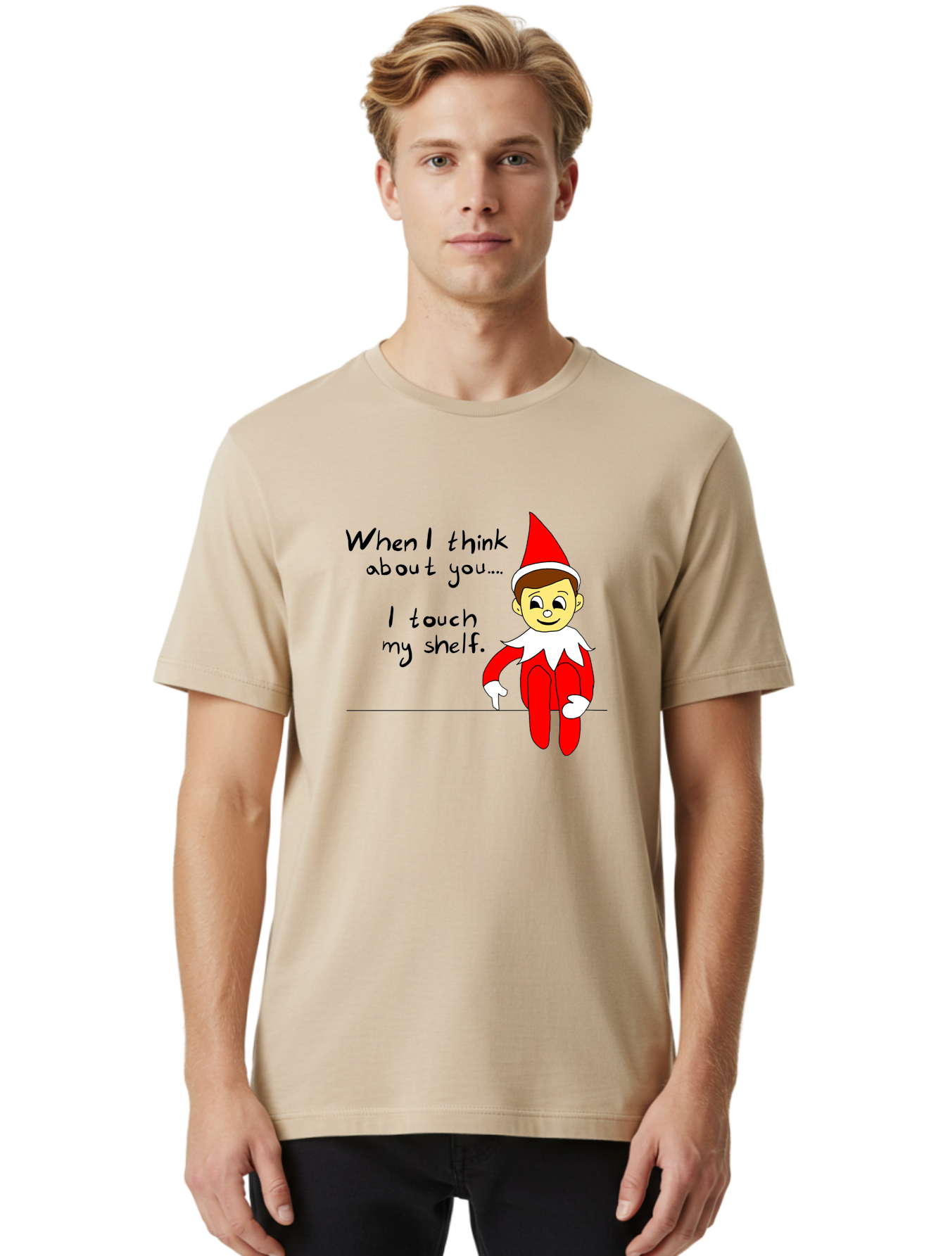 Elf-On-The-Shelf-Meme Men'S Graphic Tee, 100% Cotton, Comfortable Casual Summer Wear, Machine Washable, Elf On The Shelf, Christmas Humor, Funny Elf, Holiday Jokes, Christmas Fun, Elf Antics, Festive Humor -  Aaa031