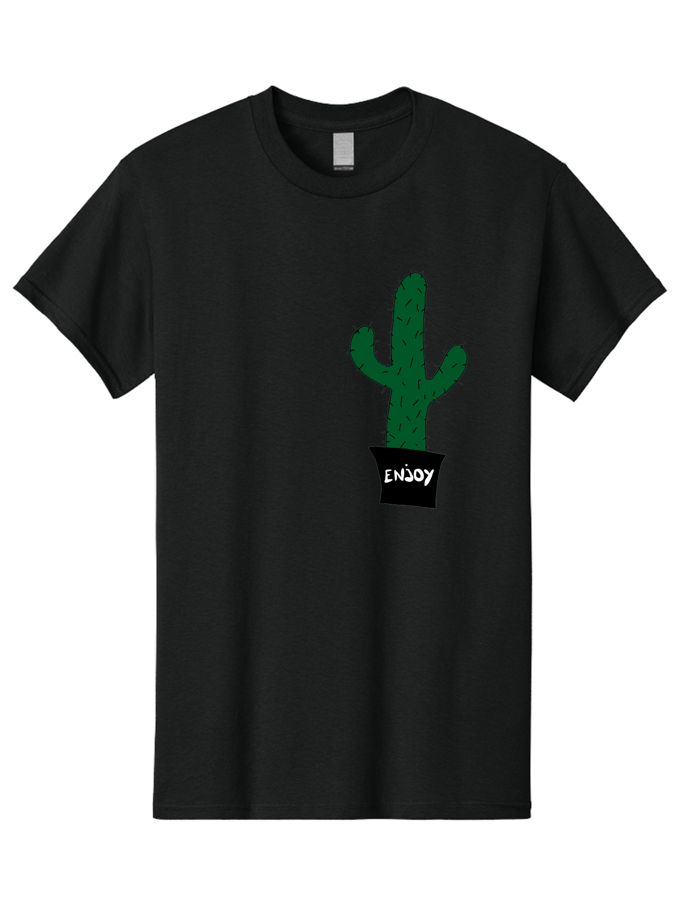 Enjoy Men'S Graphic Tee, 100% Cotton, Comfortable Casual Summer Wear, Machine Washable, Cactus In A Pot, Simple Design, Hand Drawn Illustration, Minimalistic Art, Cactus Plant, Enjoy Message, Modern Decor, Indoor Plants, Quirky Art, -  Aaa033