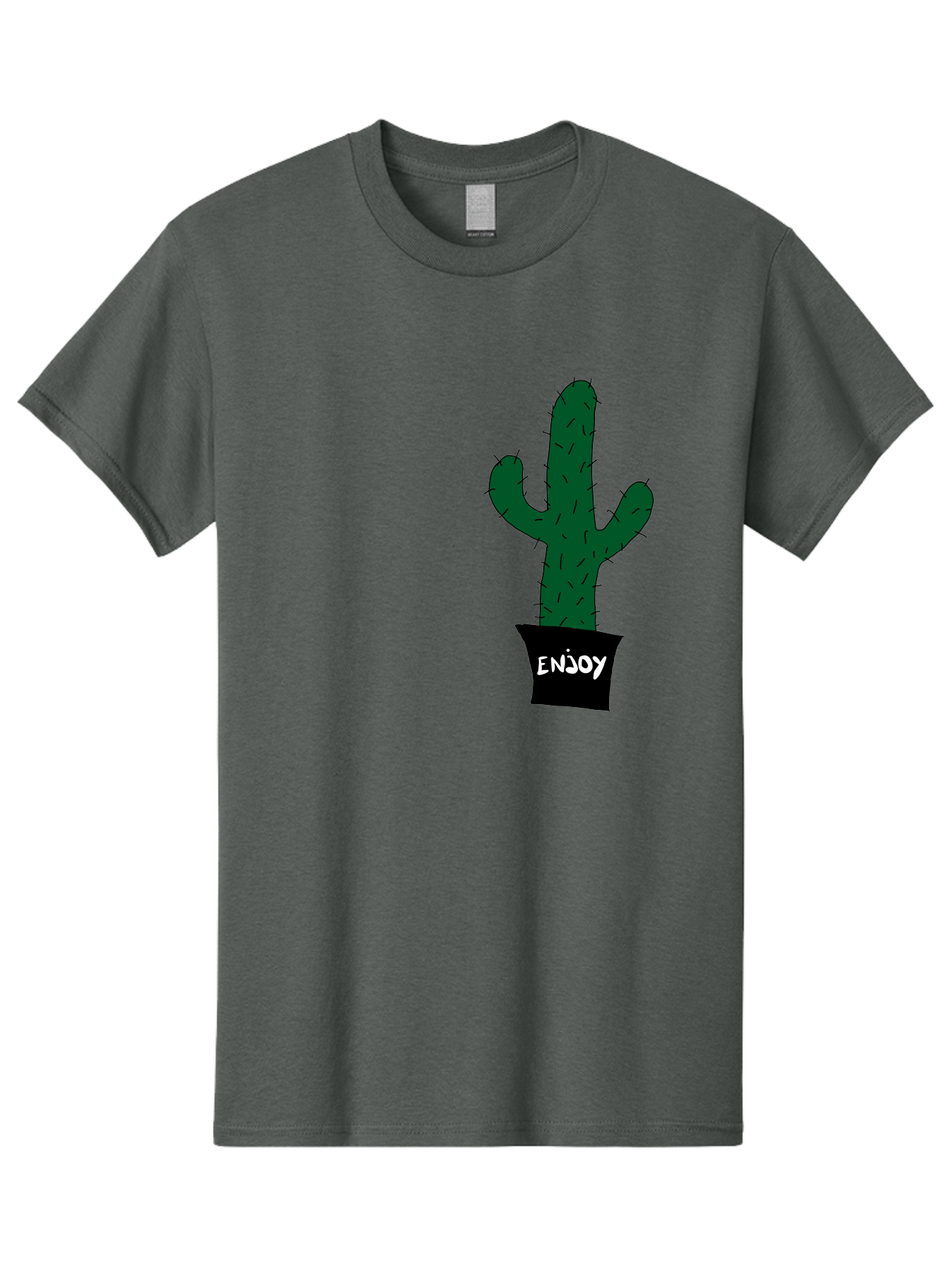 Enjoy Men'S Graphic Tee, 100% Cotton, Comfortable Casual Summer Wear, Machine Washable, Cactus In A Pot, Simple Design, Hand Drawn Illustration, Minimalistic Art, Cactus Plant, Enjoy Message, Modern Decor, Indoor Plants, Quirky Art, -  Aaa033