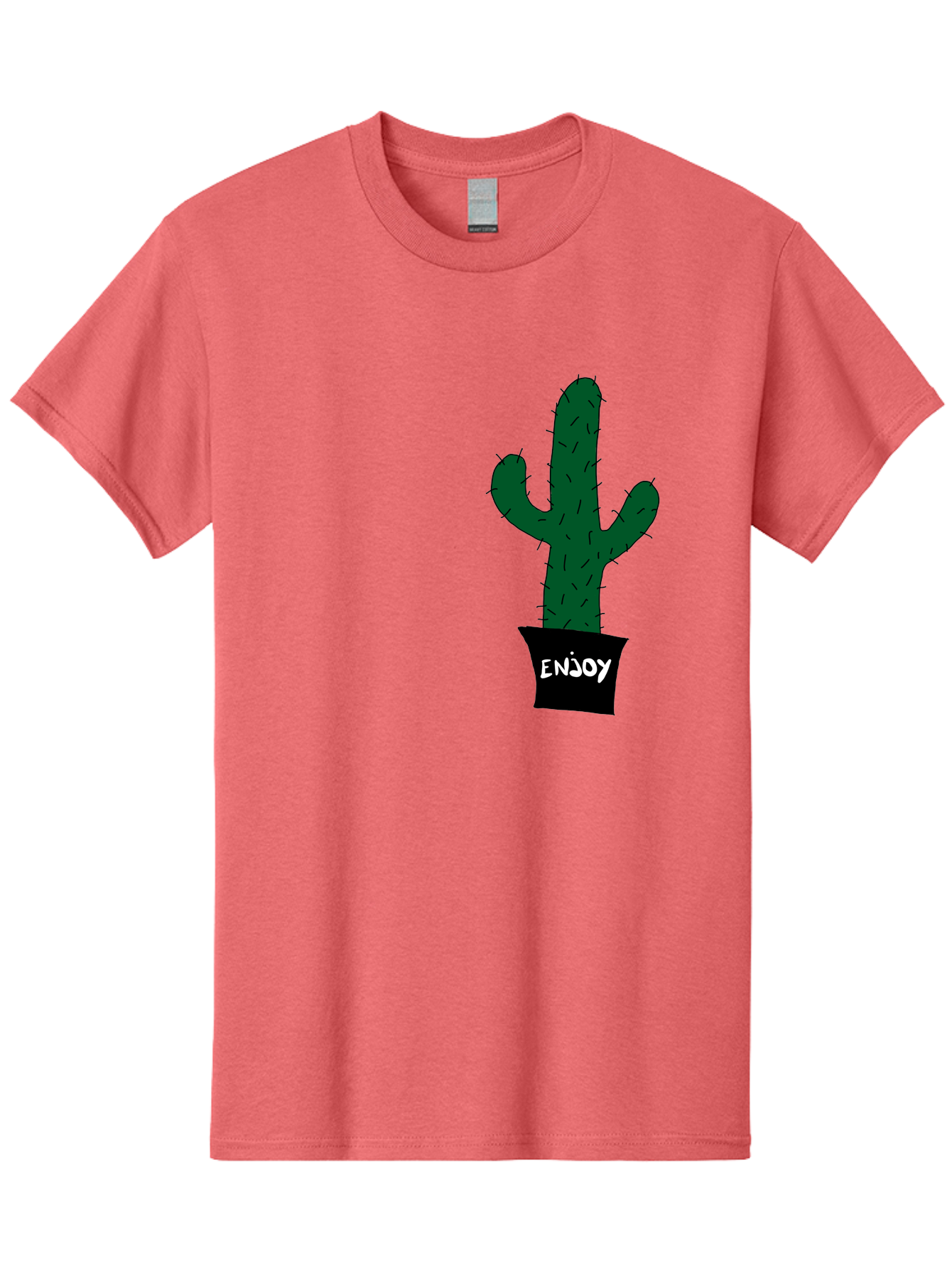 Enjoy Men'S Graphic Tee, 100% Cotton, Comfortable Casual Summer Wear, Machine Washable, Cactus In A Pot, Simple Design, Hand Drawn Illustration, Minimalistic Art, Cactus Plant, Enjoy Message, Modern Decor, Indoor Plants, Quirky Art, -  Aaa033