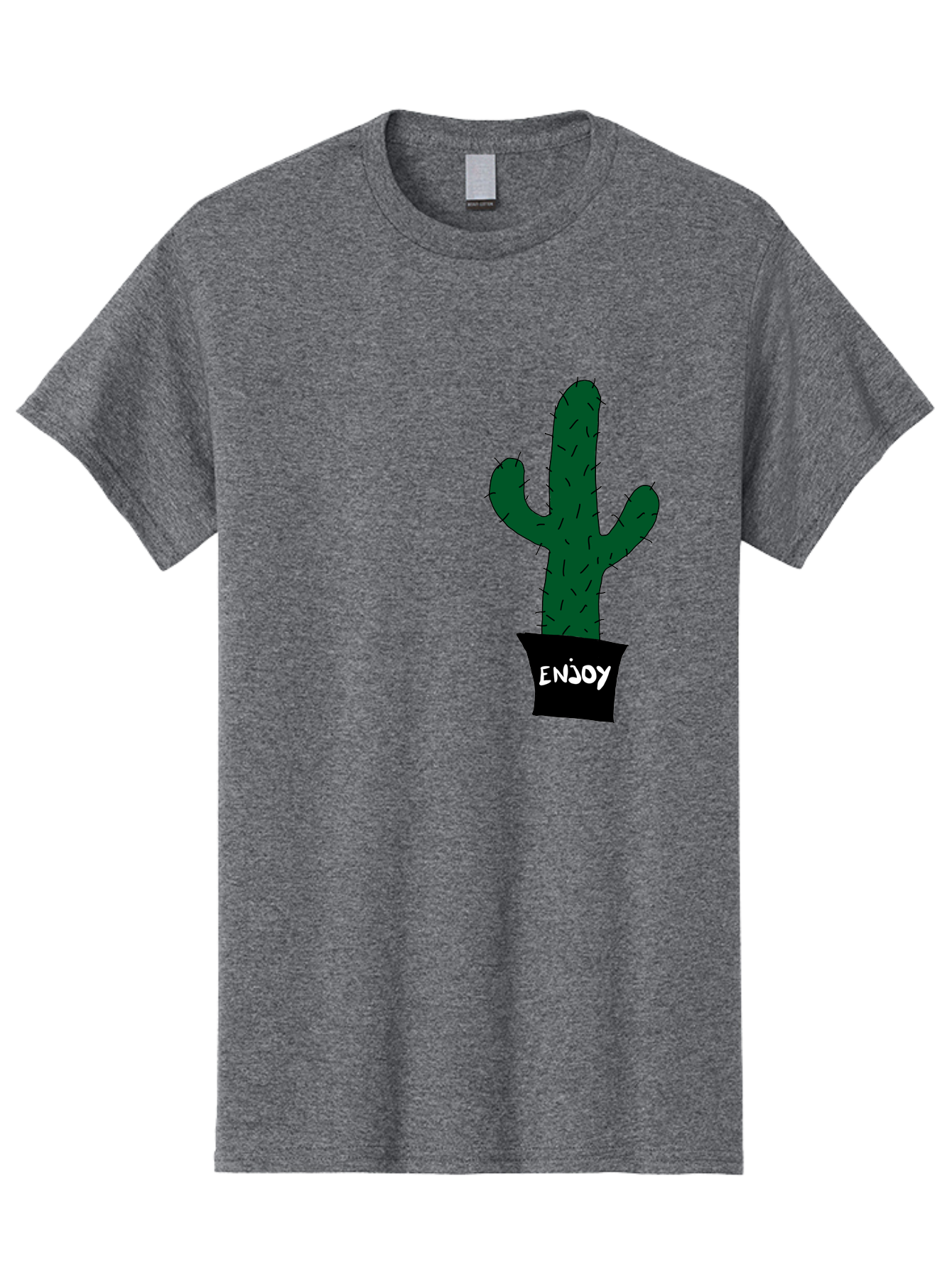 Enjoy Men'S Graphic Tee, 100% Cotton, Comfortable Casual Summer Wear, Machine Washable, Cactus In A Pot, Simple Design, Hand Drawn Illustration, Minimalistic Art, Cactus Plant, Enjoy Message, Modern Decor, Indoor Plants, Quirky Art, -  Aaa033