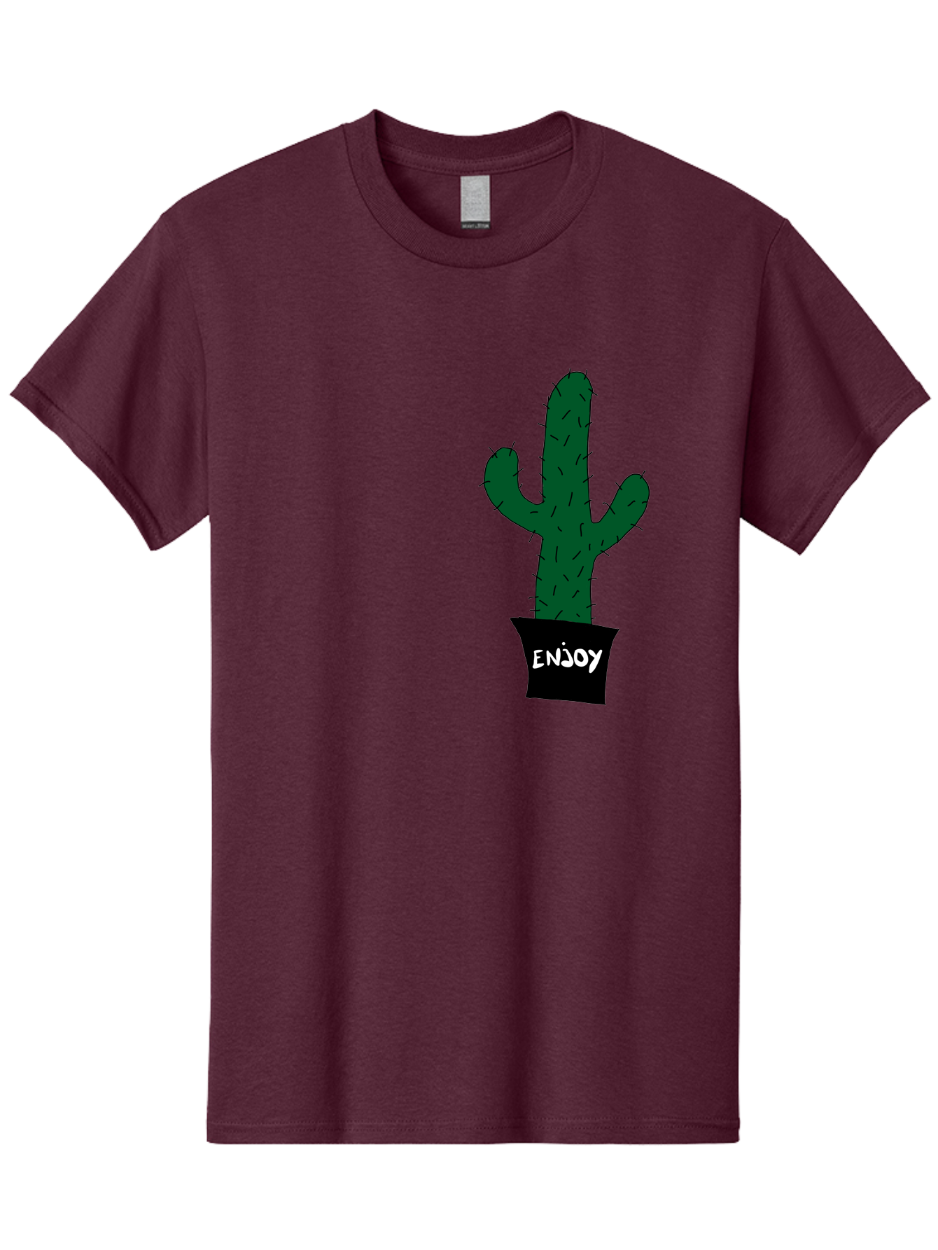 Enjoy Men'S Graphic Tee, 100% Cotton, Comfortable Casual Summer Wear, Machine Washable, Cactus In A Pot, Simple Design, Hand Drawn Illustration, Minimalistic Art, Cactus Plant, Enjoy Message, Modern Decor, Indoor Plants, Quirky Art, -  Aaa033