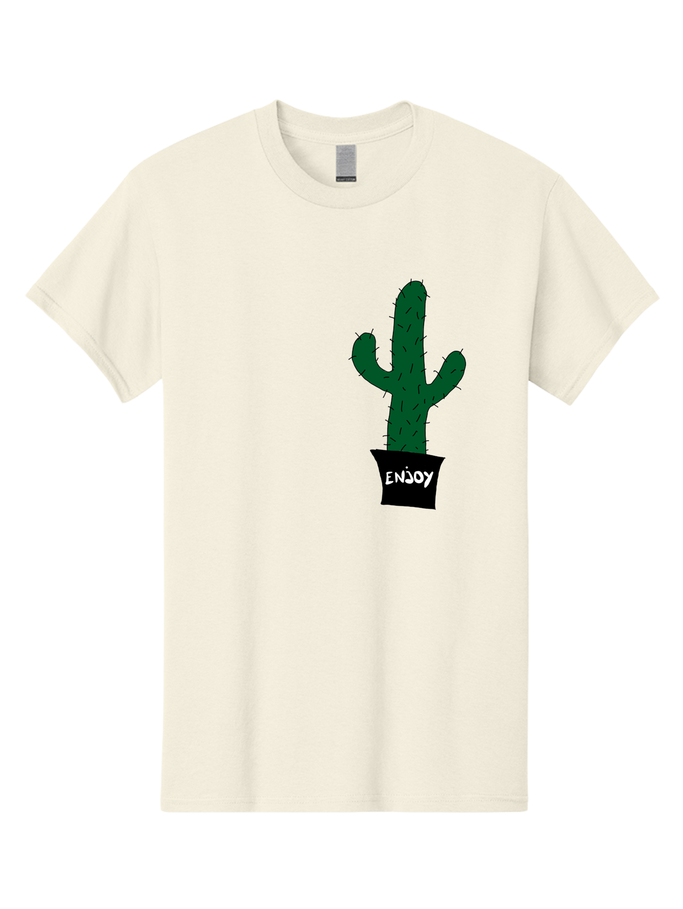 Enjoy Men'S Graphic Tee, 100% Cotton, Comfortable Casual Summer Wear, Machine Washable, Cactus In A Pot, Simple Design, Hand Drawn Illustration, Minimalistic Art, Cactus Plant, Enjoy Message, Modern Decor, Indoor Plants, Quirky Art, -  Aaa033