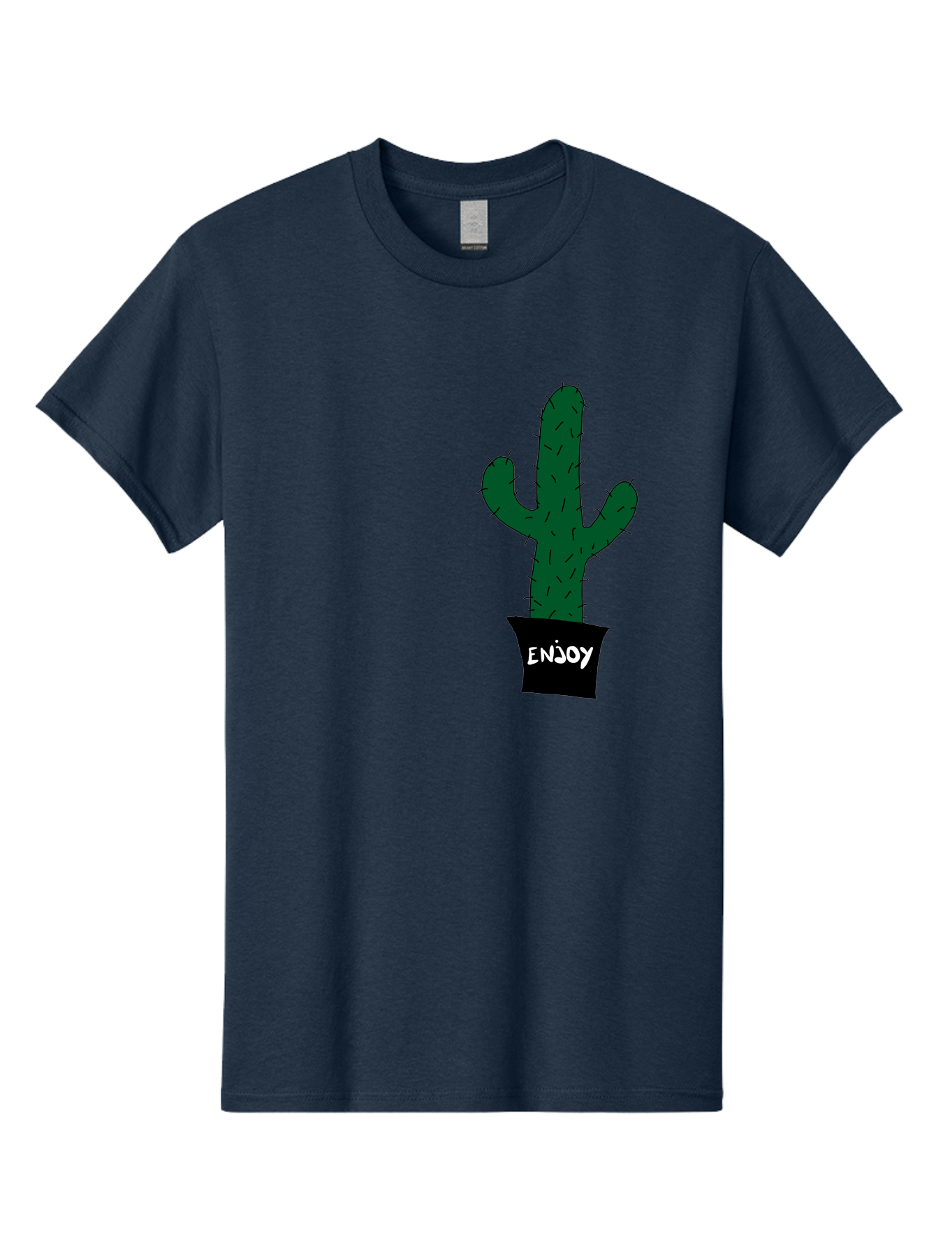 Enjoy Men'S Graphic Tee, 100% Cotton, Comfortable Casual Summer Wear, Machine Washable, Cactus In A Pot, Simple Design, Hand Drawn Illustration, Minimalistic Art, Cactus Plant, Enjoy Message, Modern Decor, Indoor Plants, Quirky Art, -  Aaa033
