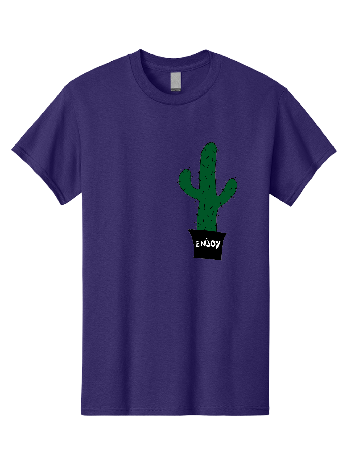 Enjoy Men'S Graphic Tee, 100% Cotton, Comfortable Casual Summer Wear, Machine Washable, Cactus In A Pot, Simple Design, Hand Drawn Illustration, Minimalistic Art, Cactus Plant, Enjoy Message, Modern Decor, Indoor Plants, Quirky Art, -  Aaa033