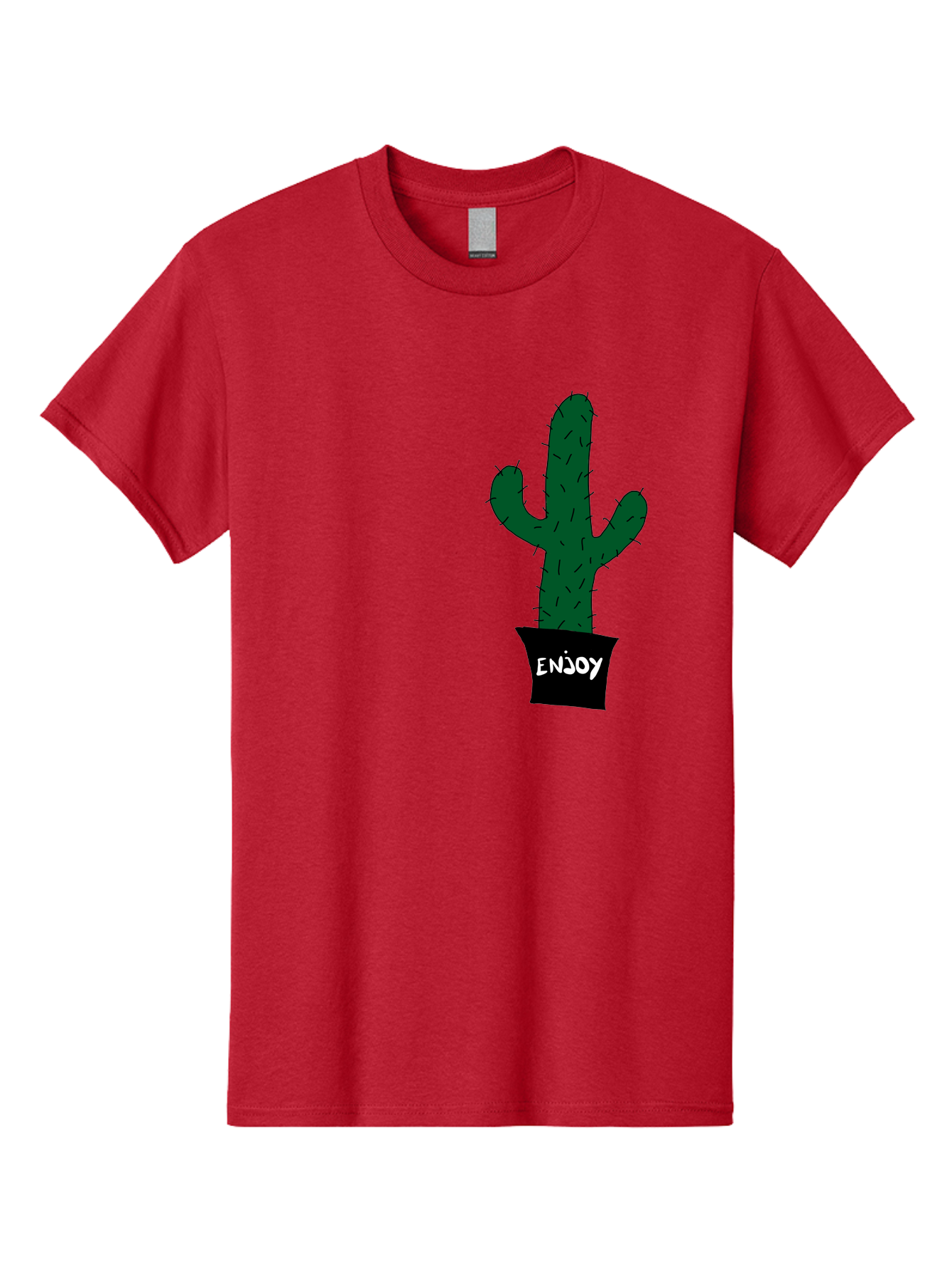 Enjoy Men'S Graphic Tee, 100% Cotton, Comfortable Casual Summer Wear, Machine Washable, Cactus In A Pot, Simple Design, Hand Drawn Illustration, Minimalistic Art, Cactus Plant, Enjoy Message, Modern Decor, Indoor Plants, Quirky Art, -  Aaa033