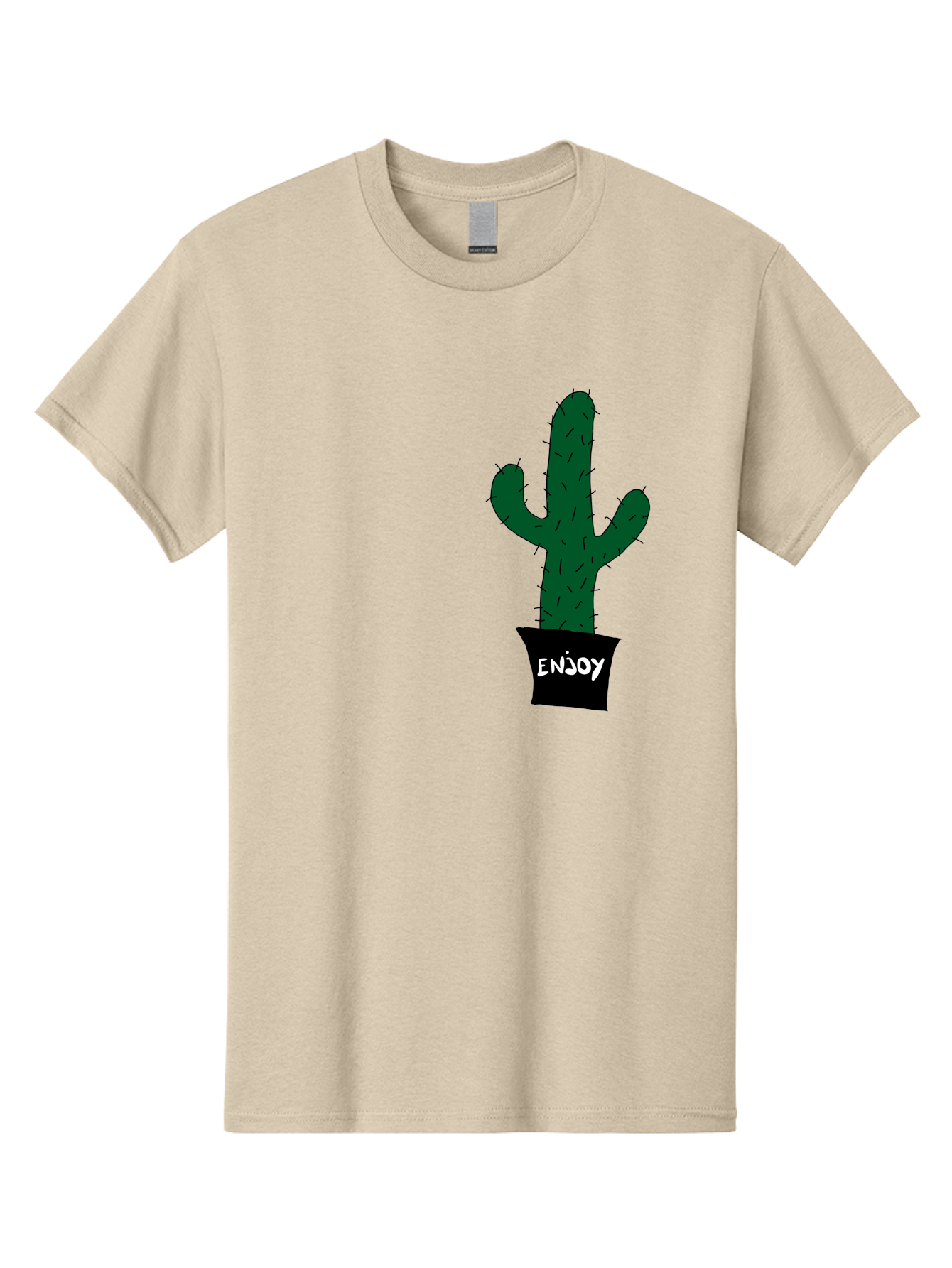 Enjoy Men'S Graphic Tee, 100% Cotton, Comfortable Casual Summer Wear, Machine Washable, Cactus In A Pot, Simple Design, Hand Drawn Illustration, Minimalistic Art, Cactus Plant, Enjoy Message, Modern Decor, Indoor Plants, Quirky Art, -  Aaa033