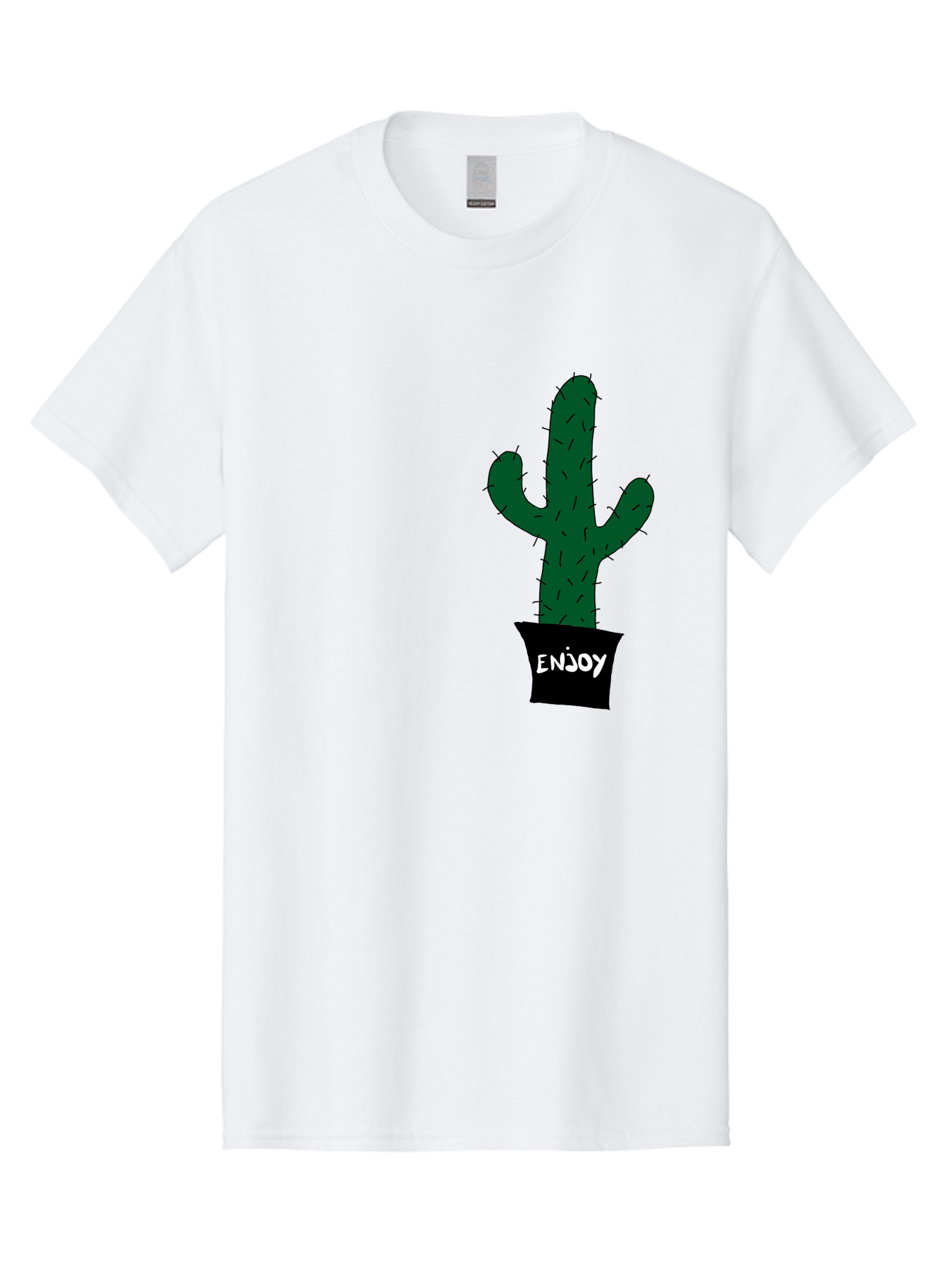 Enjoy Men'S Graphic Tee, 100% Cotton, Comfortable Casual Summer Wear, Machine Washable, Cactus In A Pot, Simple Design, Hand Drawn Illustration, Minimalistic Art, Cactus Plant, Enjoy Message, Modern Decor, Indoor Plants, Quirky Art, -  Aaa033