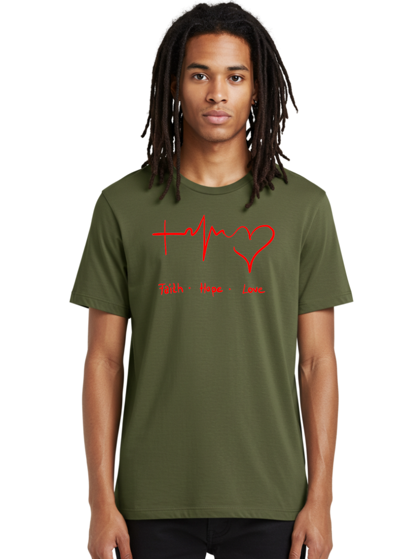 Faith-Hope-Love Men'S Graphic Tee, 100% Cotton, Comfortable Casual Summer Wear, Machine Washable, Heart Rate Monitor Forming A Heart, Faith Hope Love, Inspirational Quote, Love Symbol, Heartbeat Love, Positive Message, Heart Symbol, -  Aaa035