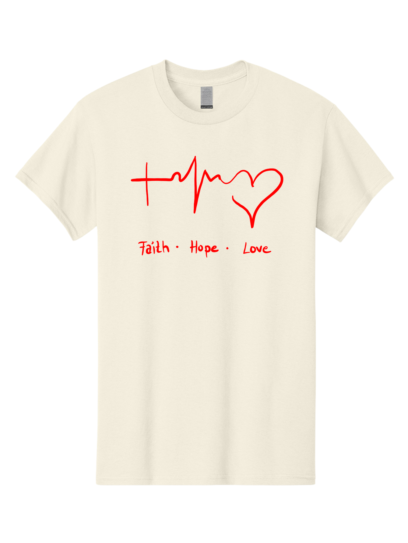 Faith-Hope-Love Men'S Graphic Tee, 100% Cotton, Comfortable Casual Summer Wear, Machine Washable, Heart Rate Monitor Forming A Heart, Faith Hope Love, Inspirational Quote, Love Symbol, Heartbeat Love, Positive Message, Heart Symbol, -  Aaa035