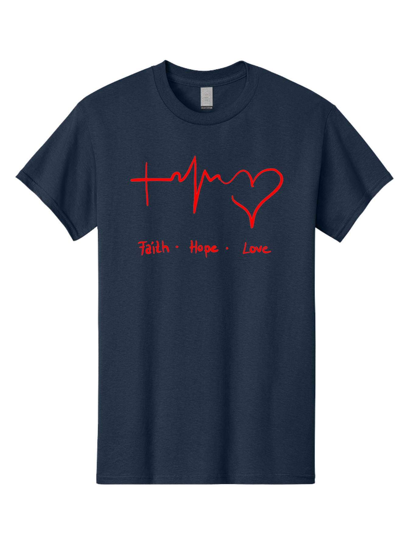 Faith-Hope-Love Men'S Graphic Tee, 100% Cotton, Comfortable Casual Summer Wear, Machine Washable, Heart Rate Monitor Forming A Heart, Faith Hope Love, Inspirational Quote, Love Symbol, Heartbeat Love, Positive Message, Heart Symbol, -  Aaa035