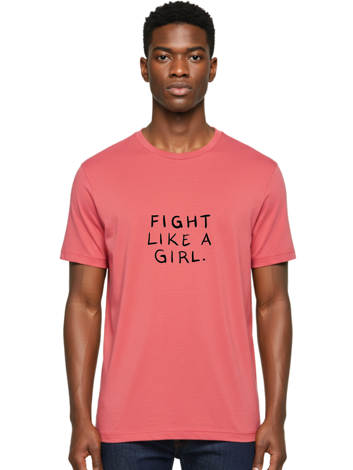 Fight-Like-Girl Men'S Graphic Tee, 100% Cotton, Comfortable Casual Summer Wear, Machine Washable, Female Empowerment, Feminist Movement, Girl Power, Inspiring Quotes, Motivational Phrases, Women'S Rights -  Aaa037