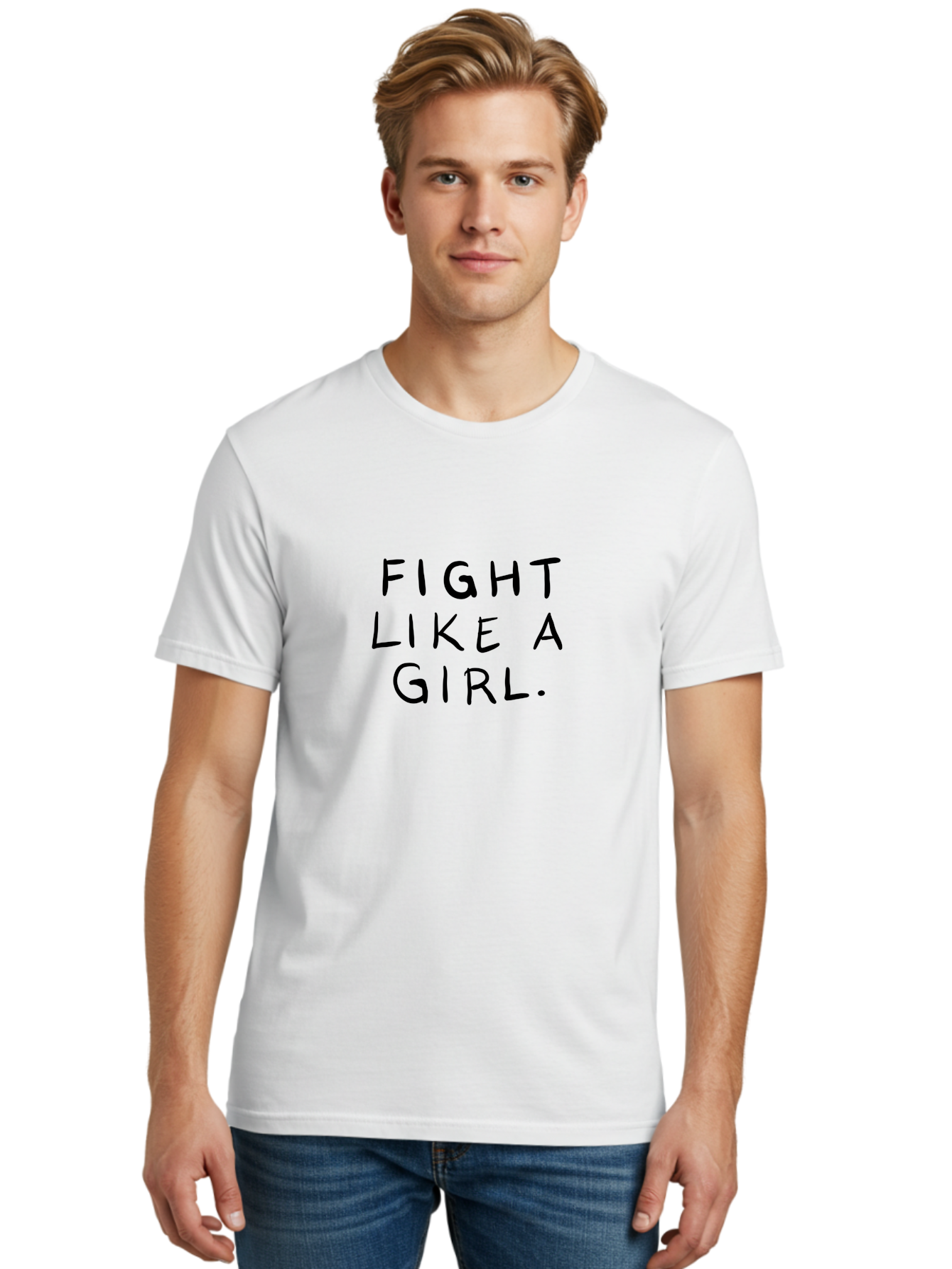 Fight-Like-Girl Men'S Graphic Tee, 100% Cotton, Comfortable Casual Summer Wear, Machine Washable, Female Empowerment, Feminist Movement, Girl Power, Inspiring Quotes, Motivational Phrases, Women'S Rights -  Aaa037
