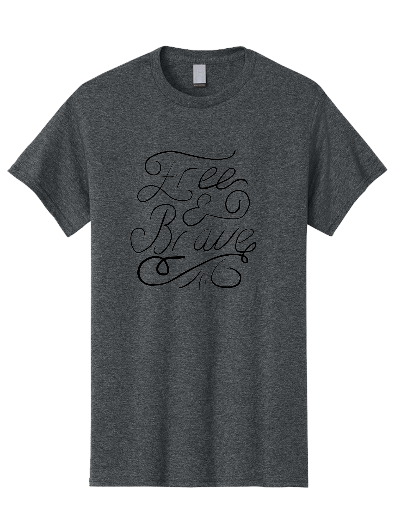 Free-Brave Men'S Graphic Tee, 100% Cotton, Comfortable Casual Summer Wear, Machine Washable, Free & Brave Typography, Inspirational Quotes, Motivational Phrases, Elegant Script, Decorative Lettering, Black Calligraphy -  Aaa039