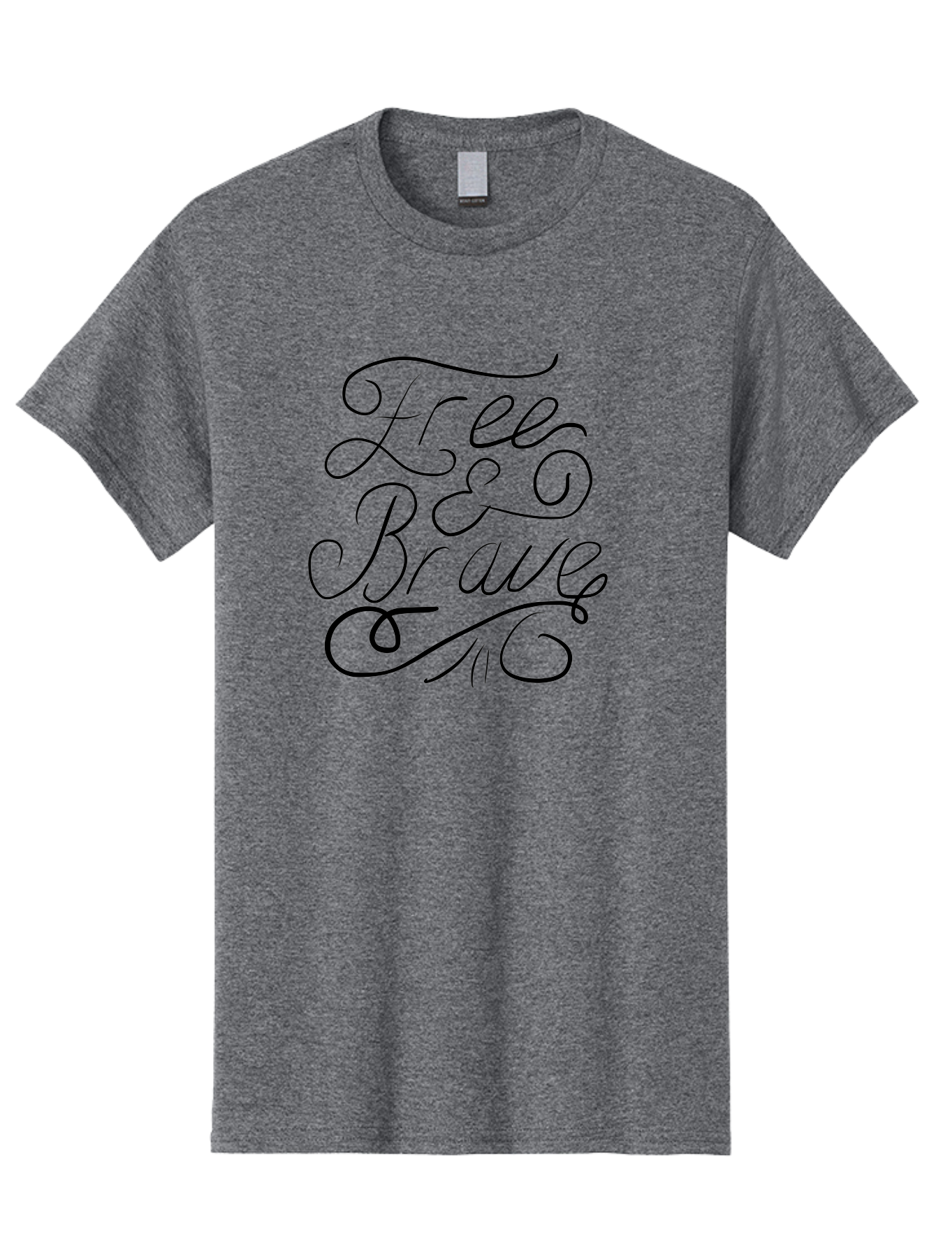 Free-Brave Men'S Graphic Tee, 100% Cotton, Comfortable Casual Summer Wear, Machine Washable, Free & Brave Typography, Inspirational Quotes, Motivational Phrases, Elegant Script, Decorative Lettering, Black Calligraphy -  Aaa039
