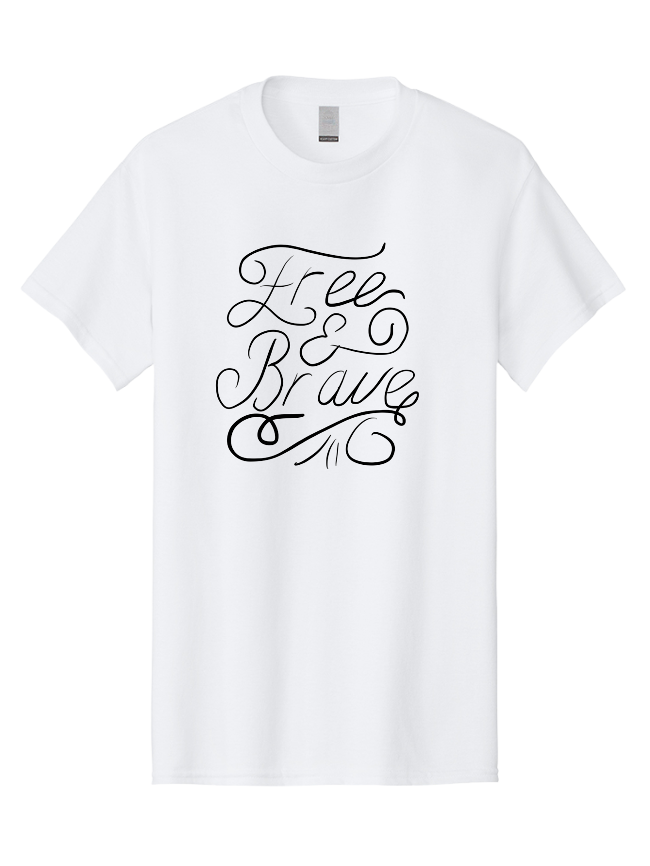Free-Brave Men'S Graphic Tee, 100% Cotton, Comfortable Casual Summer Wear, Machine Washable, Free & Brave Typography, Inspirational Quotes, Motivational Phrases, Elegant Script, Decorative Lettering, Black Calligraphy -  Aaa039