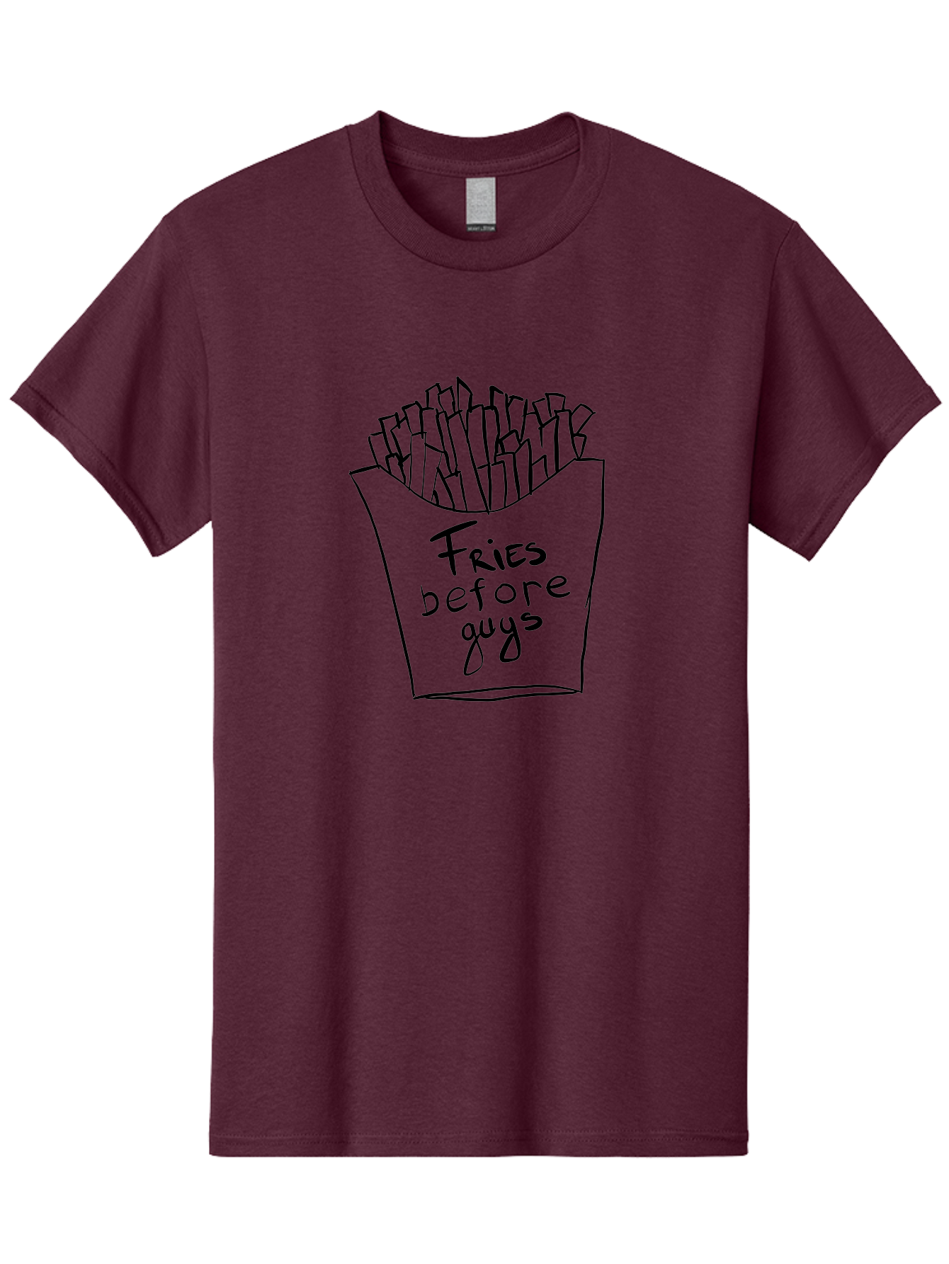 Fries-Before-Guys Men'S Graphic Tee, 100% Cotton, Comfortable Casual Summer Wear, Machine Washable, Funny Quote, French Fries, Foodie Humor, Sassy Phrase, Quirky Illustration, Hand-Drawn, Witty Saying, Fries Before Guys -  Aaa040
