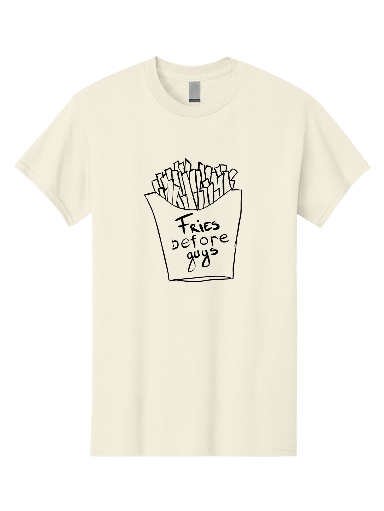 Fries-Before-Guys Men'S Graphic Tee, 100% Cotton, Comfortable Casual Summer Wear, Machine Washable, Funny Quote, French Fries, Foodie Humor, Sassy Phrase, Quirky Illustration, Hand-Drawn, Witty Saying, Fries Before Guys -  Aaa040