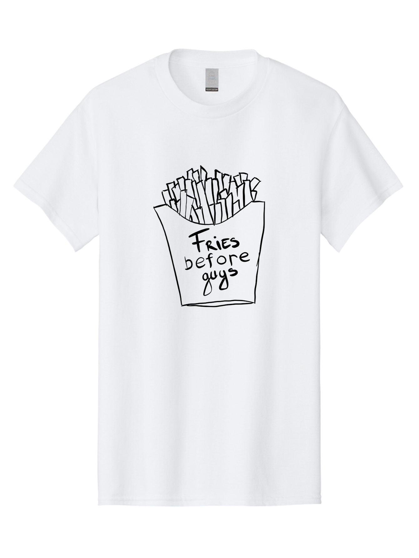 Fries-Before-Guys Men'S Graphic Tee, 100% Cotton, Comfortable Casual Summer Wear, Machine Washable, Funny Quote, French Fries, Foodie Humor, Sassy Phrase, Quirky Illustration, Hand-Drawn, Witty Saying, Fries Before Guys -  Aaa040