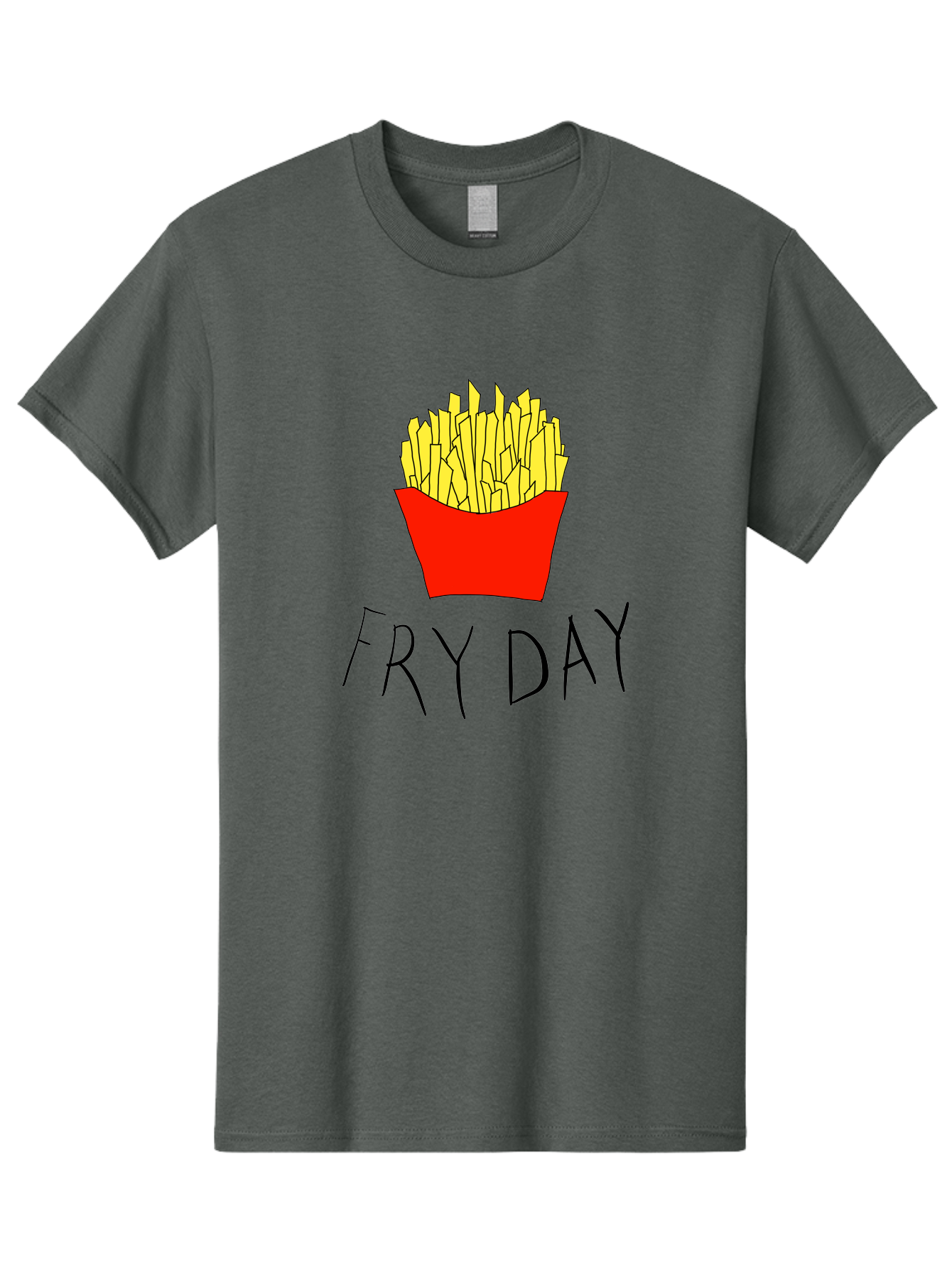 Fry-Day Men'S Graphic Tee, 100% Cotton, Comfortable Casual Summer Wear, Machine Washable, French Fries, Red Container, Yellow Fries, Cartoon Style, Playful Graphics, Food Illustration, Restaurant Promotion -  Aaa041